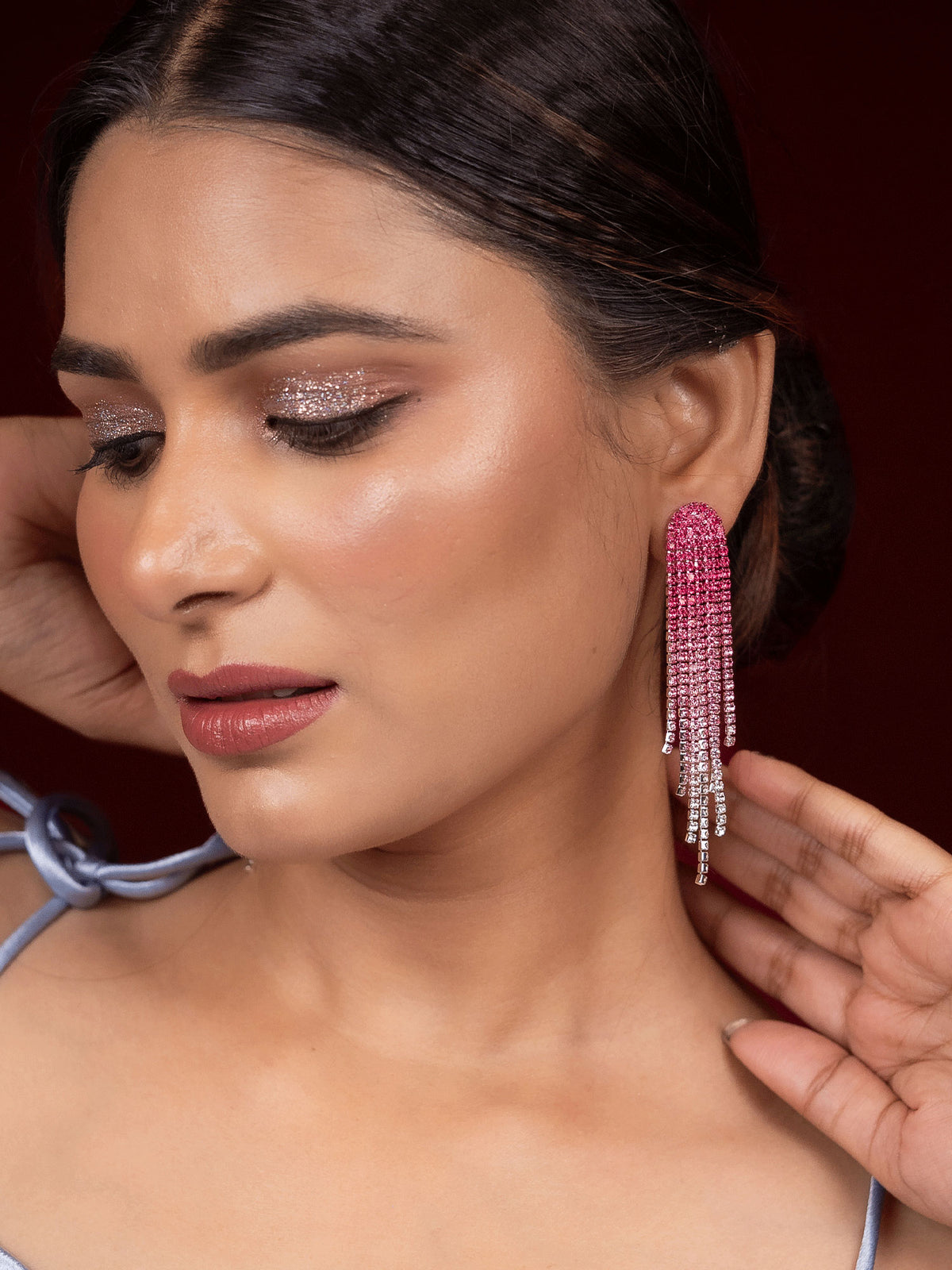 Fancy Pink and White CZ Crystal Dangler Earrings