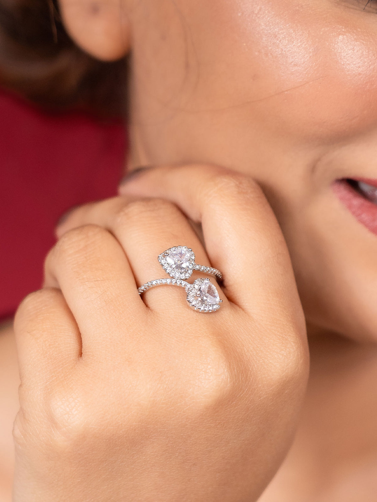 Luxurious White American Diamond Solitaire Adjustable Ring