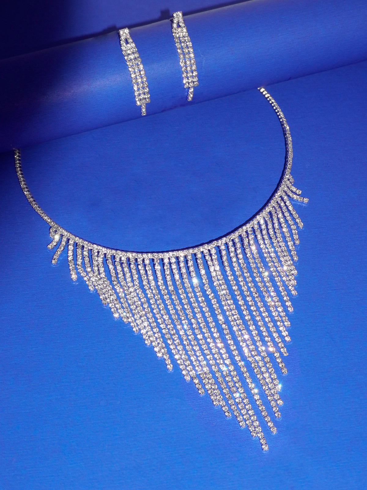 Silver-Plated American Diamond Cz Studded White Necklace Set