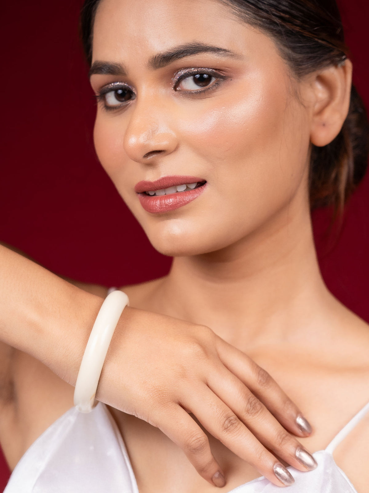 Off White and Brown Acrylic (Plastic) Fancy Bangle Kada (2.6)