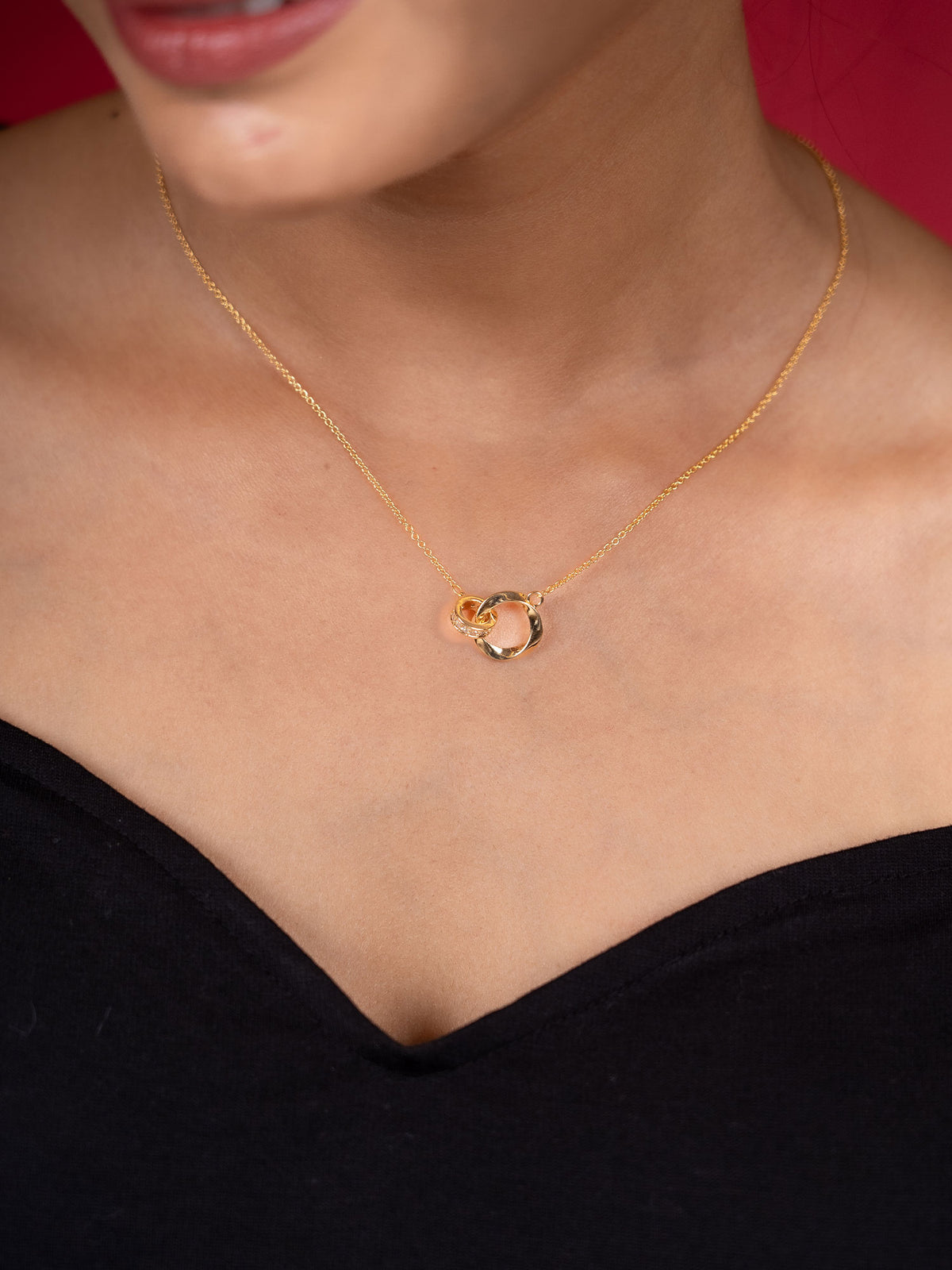 Fancy Gold-Plated Cz Double Circle Pendant Chain