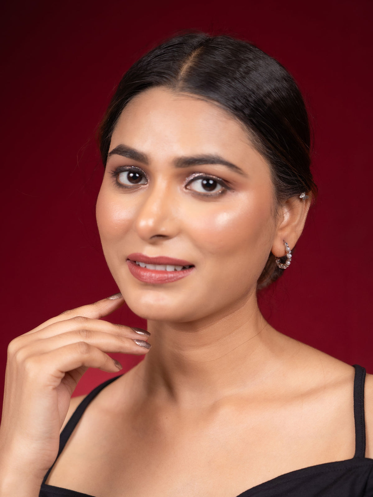 Elegant Silver Plated Pearl Hoop Earring