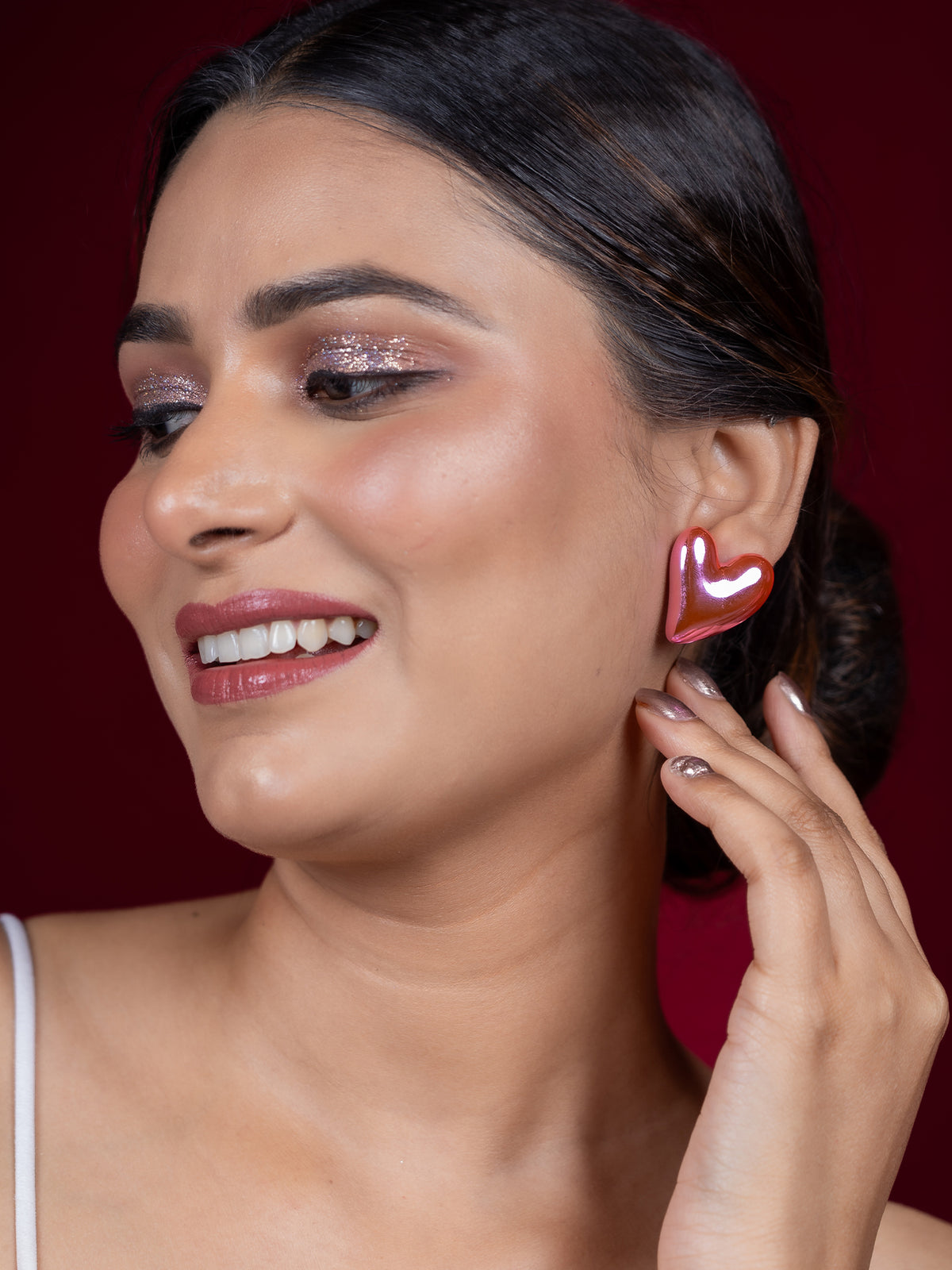 Fancy Pink Heart Shape Stud Earring