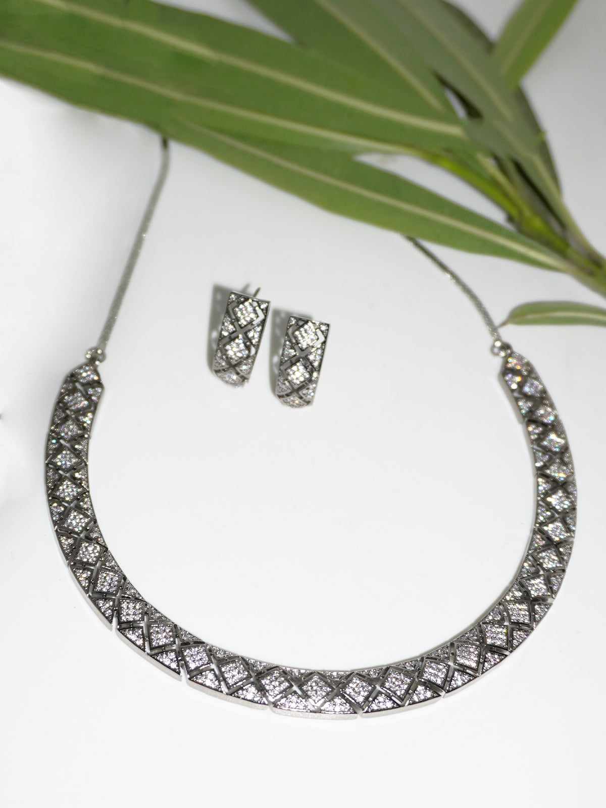 Silver-Plated Ruby Red Solitaire CZ Pendant Chain Earring Set