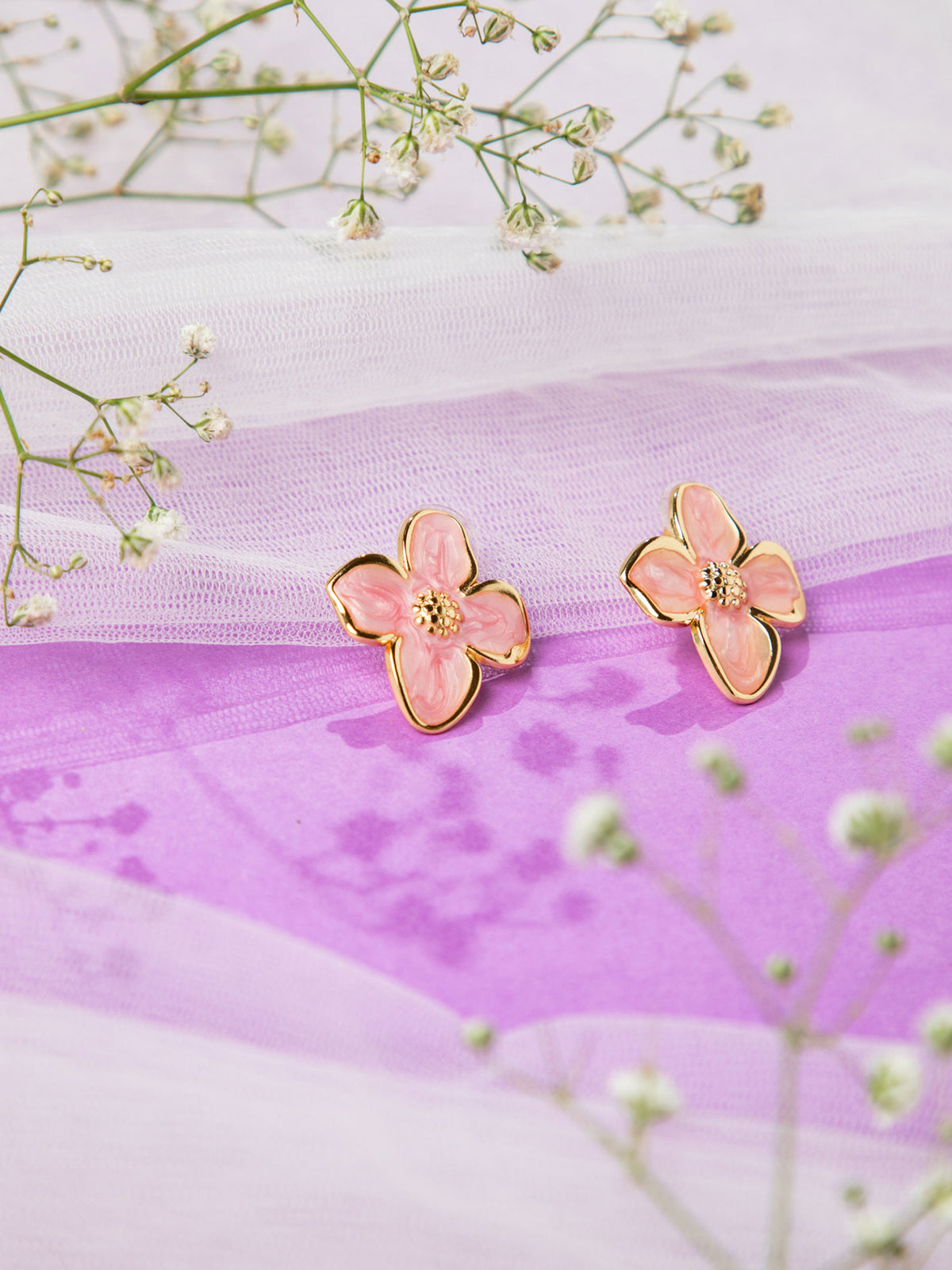 Peach Pink Floral Stud Earrings