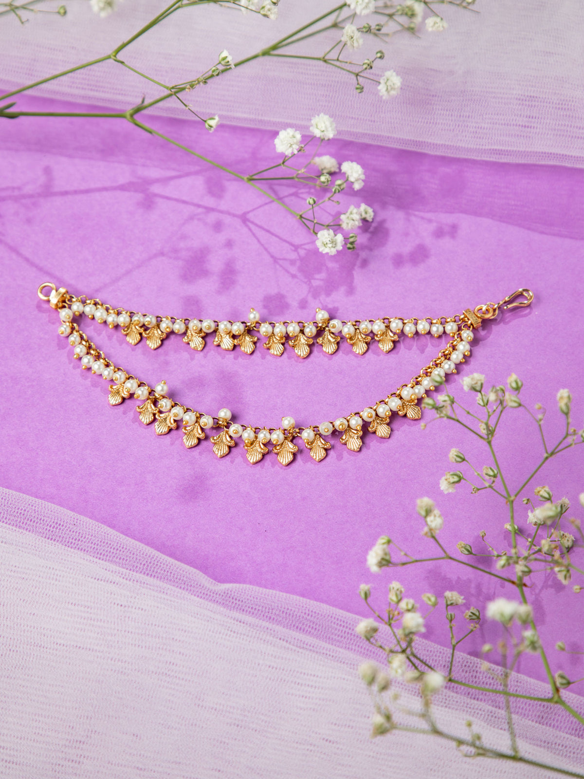 24K Gold Plated Double Layered Pearl Ear Chain