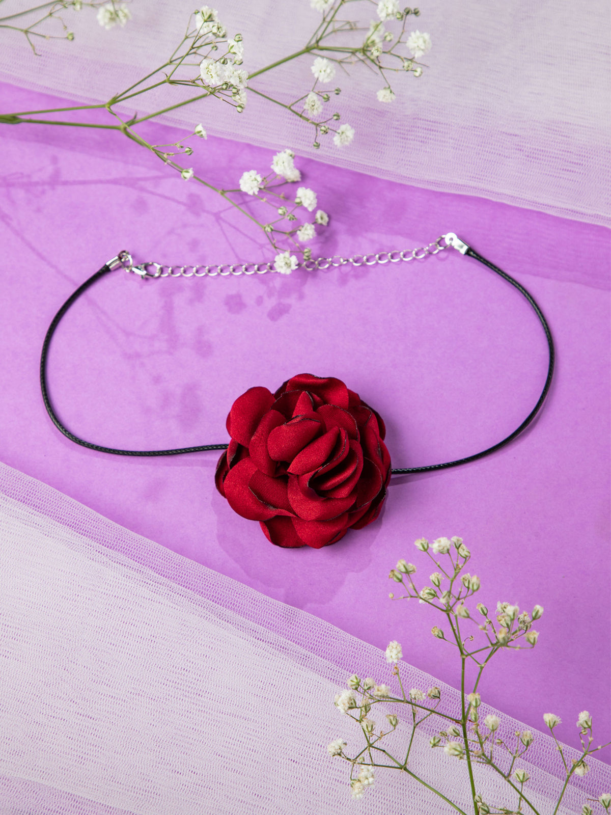 Fancy Red Rose Floral Choker Necklace