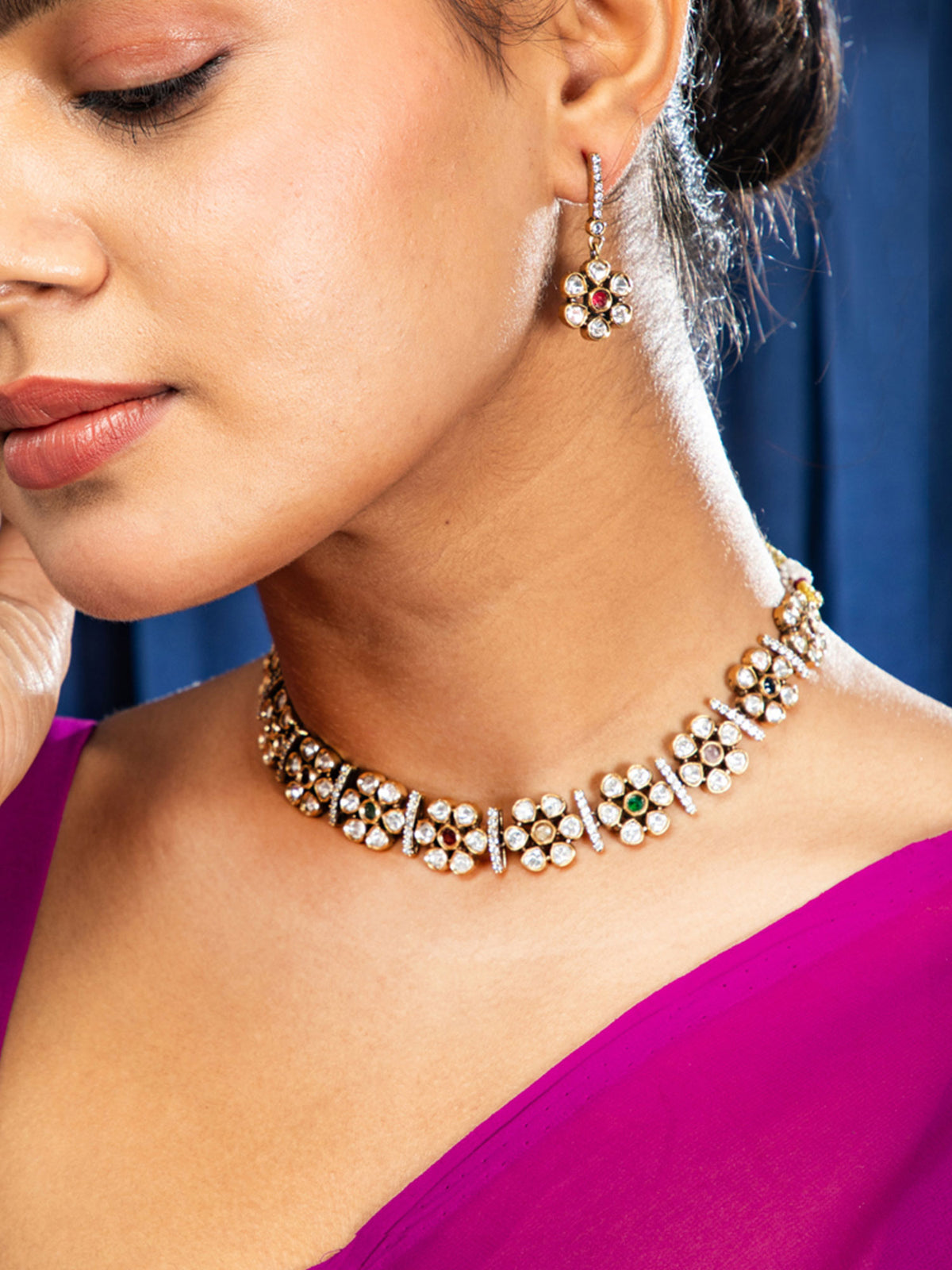 Floral Bloom Gold Plated Necklace Set with Earrings