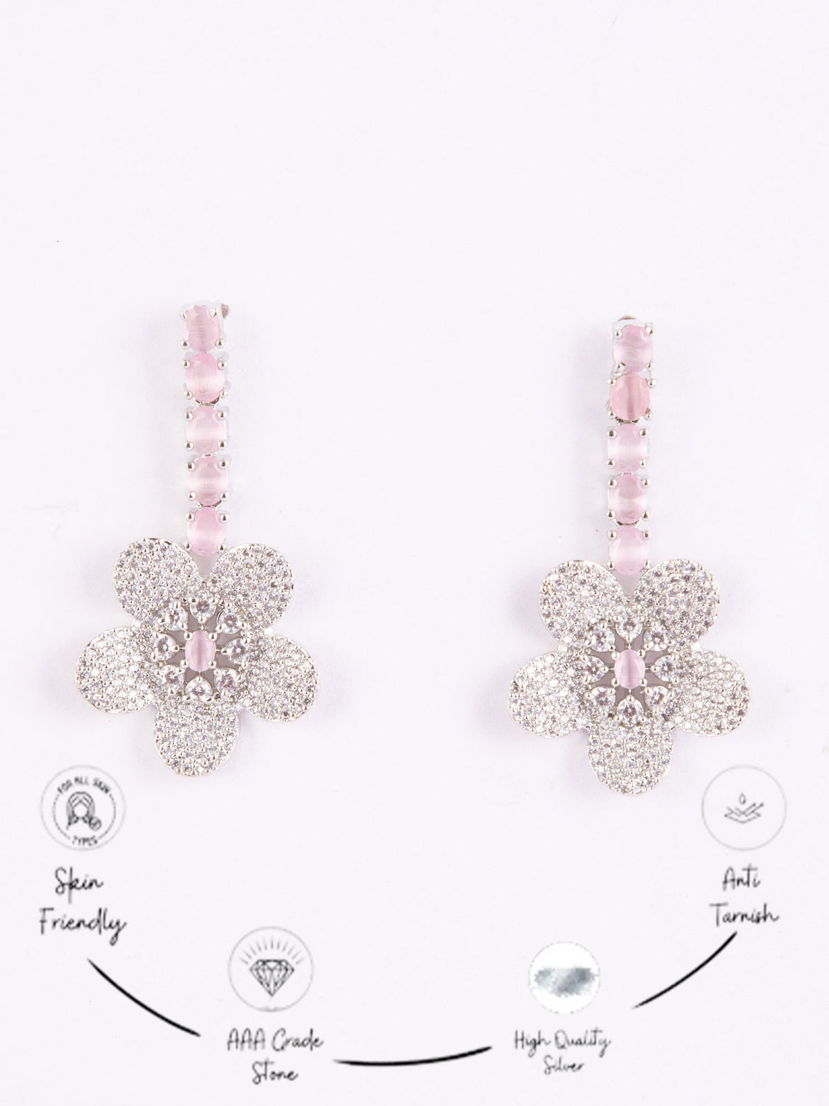 Blossom Sparkle Pink and White AD Earrings