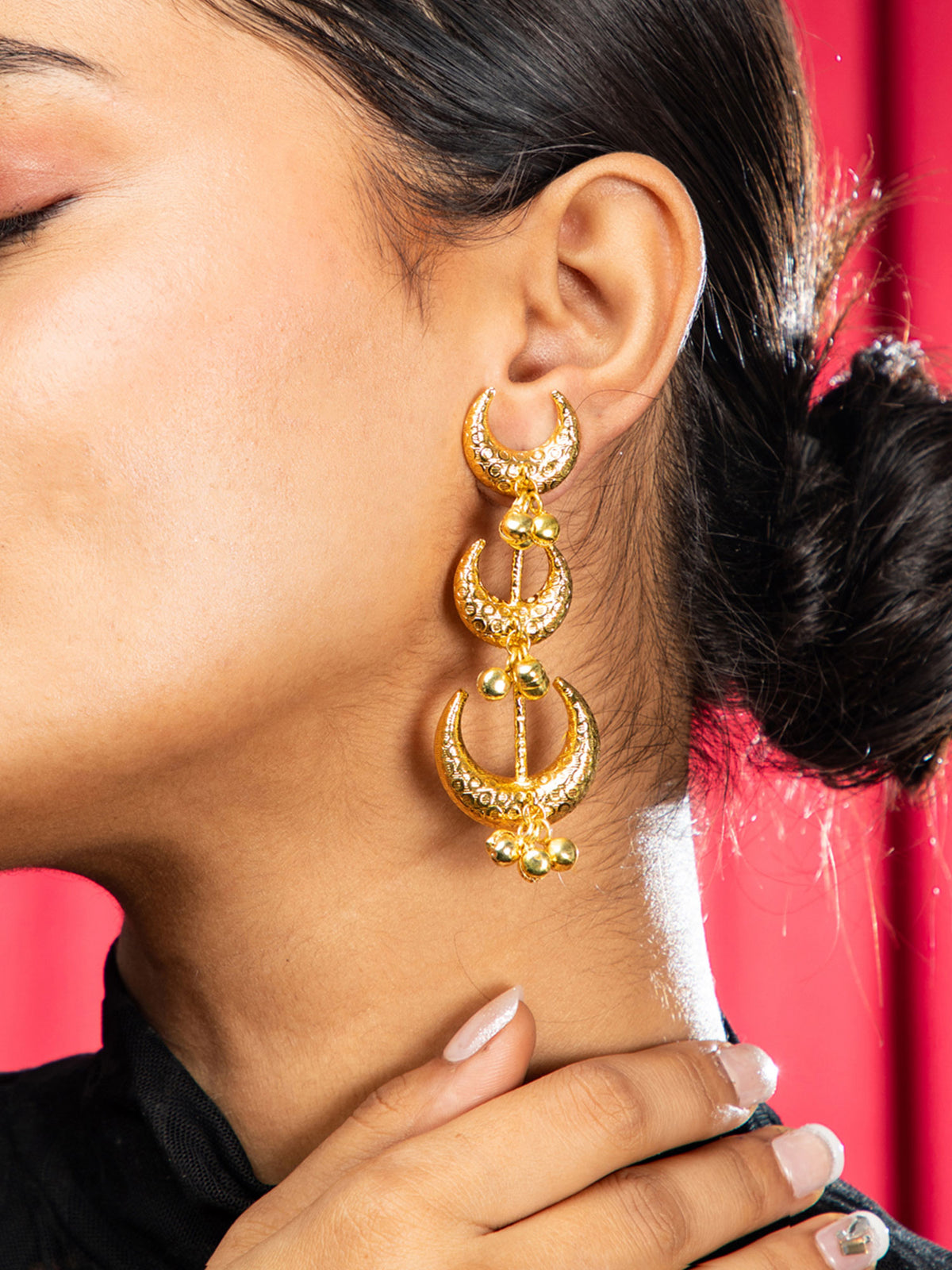 Golden Crescent Ghungroo Dangler Earrings