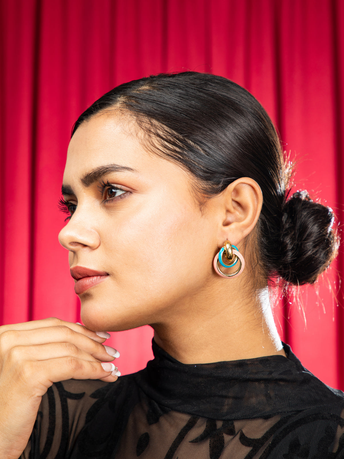 22K Gold Plated Pink and Blue Hoop Earrings