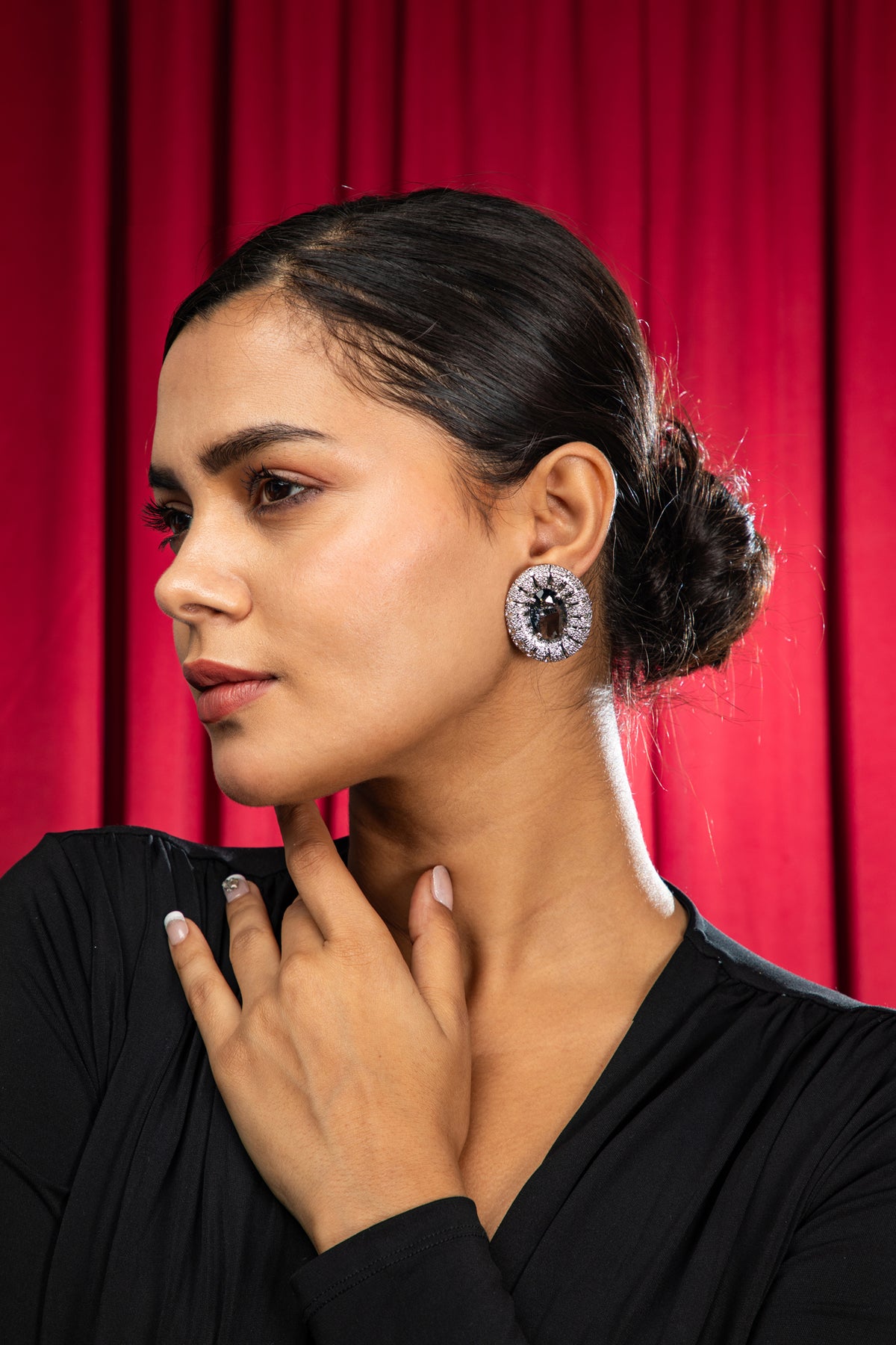 Midnight Shine Oval American Diamond Earrings