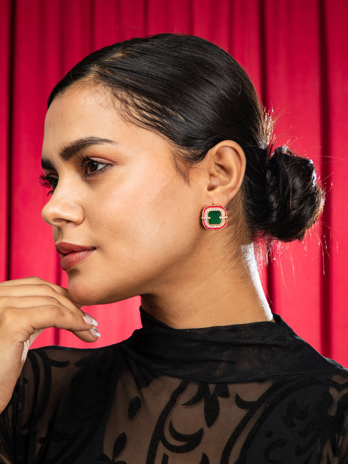 Emerald Glow Gold Plated Square Earrings