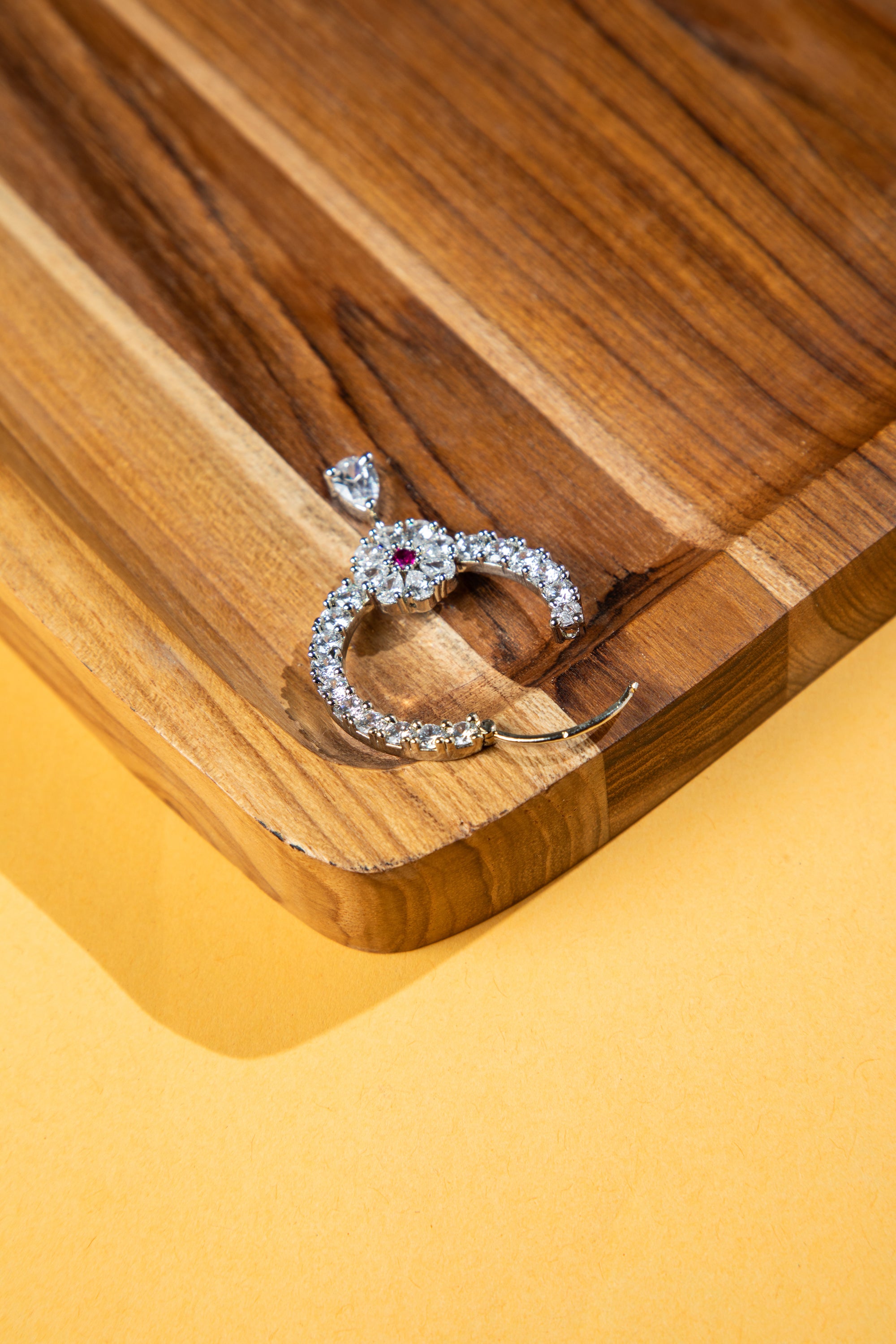 Luxury nose rings for women with floral diamond cluster and hanging teardrop stone