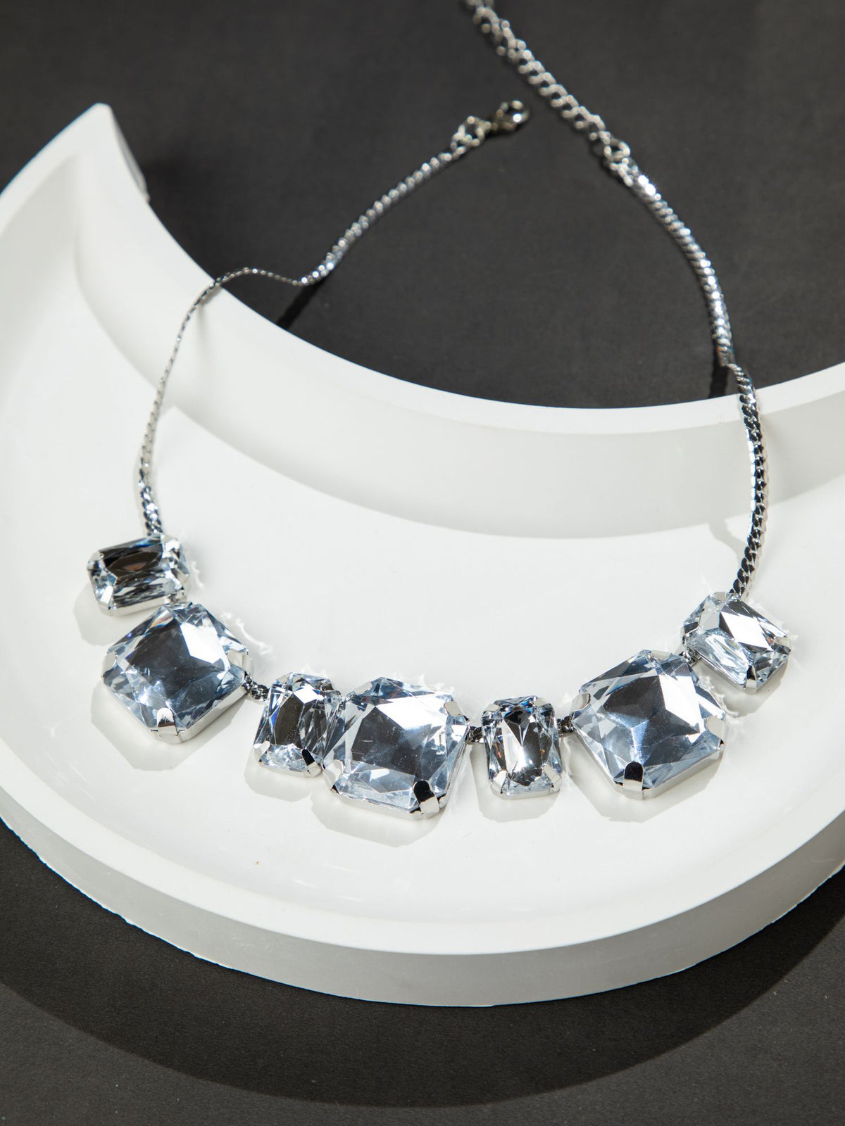 Rhodium Plated Necklace with Large White CZ Stones