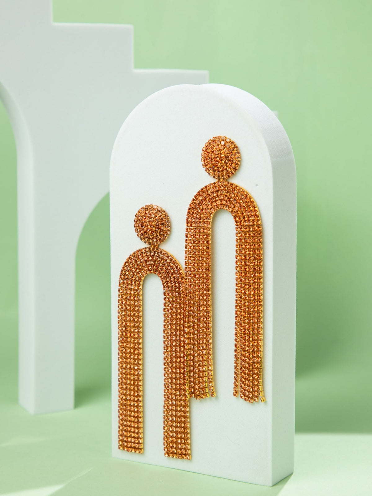 Large Pink Stone C Arc Multilayer Dangler Earrings