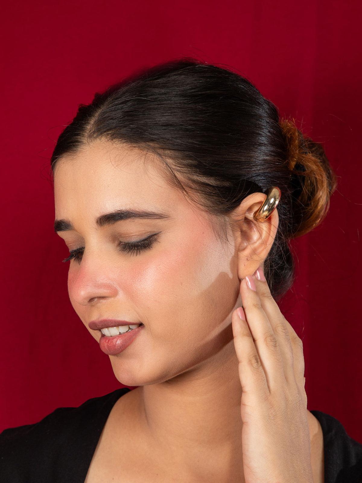 Gold Plated Non Pierced Round Hoop Earrings