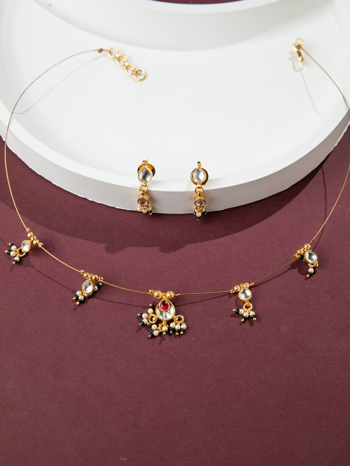 24K Gold Plated Kundan Necklace and Earrings Set