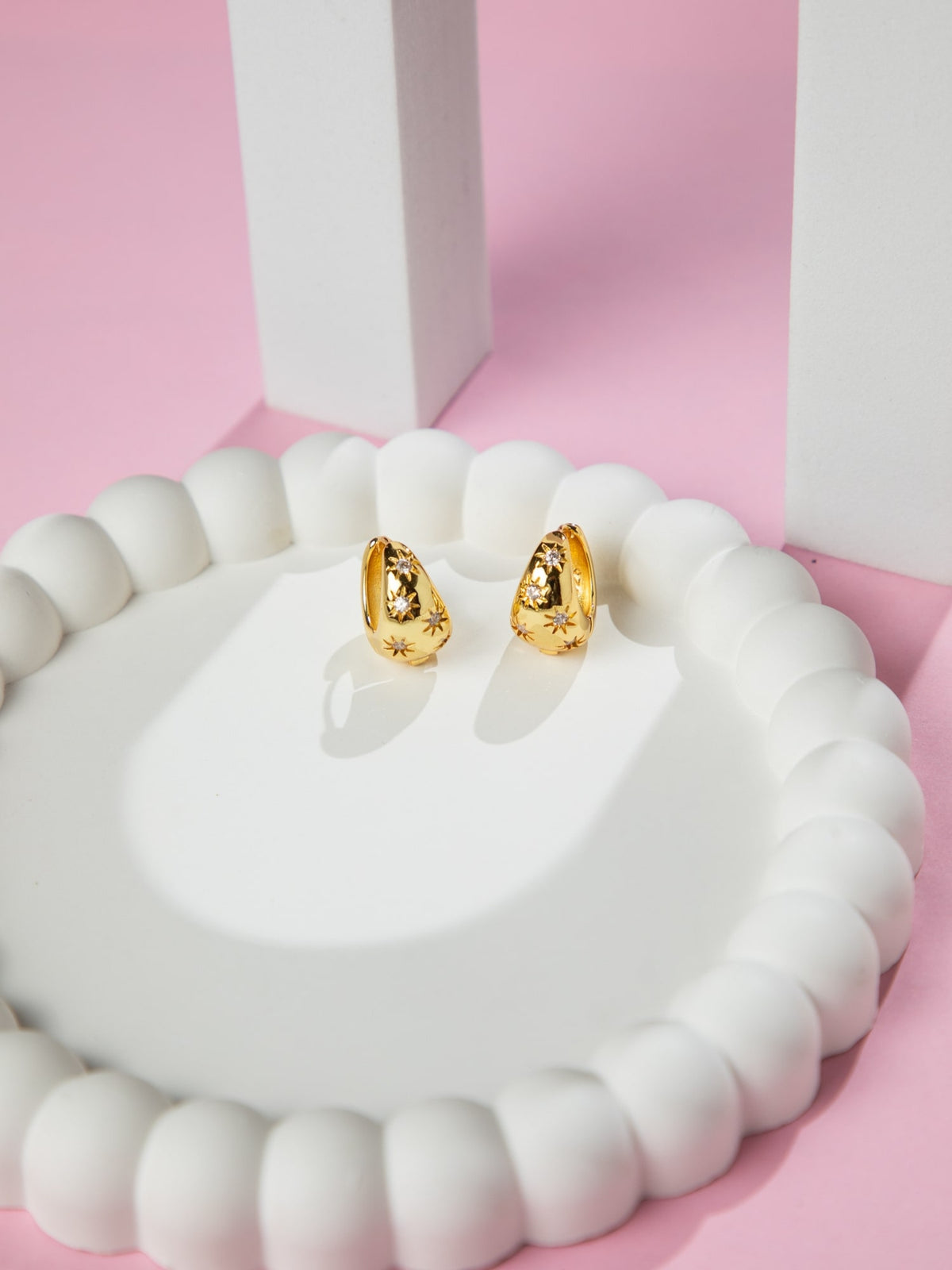 Gold Plated Crescent Stud Earrings with Star Design