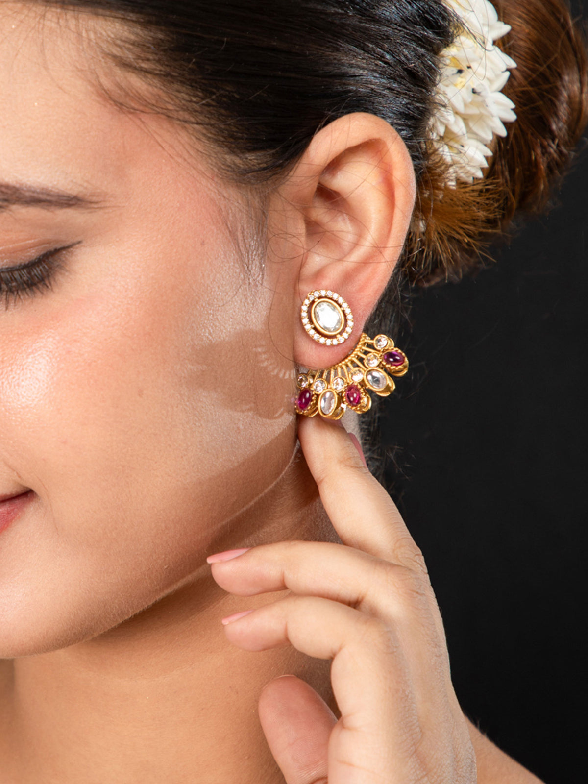 Matte Gold Plated Earrings with Pink, White and CZ Stones