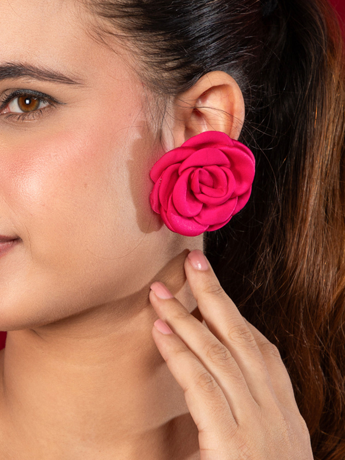 Pink Floral Rose Design Earrings