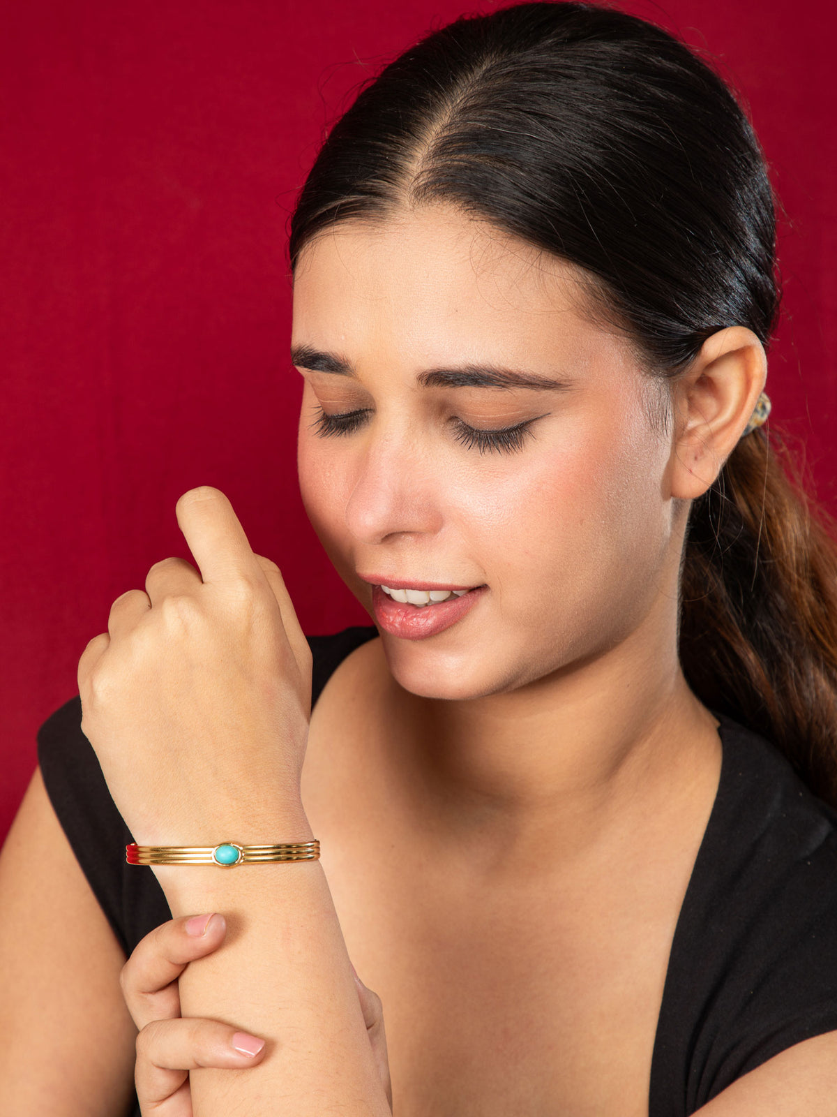 24K Gold Plated Bracelet Kada with Blue Stone