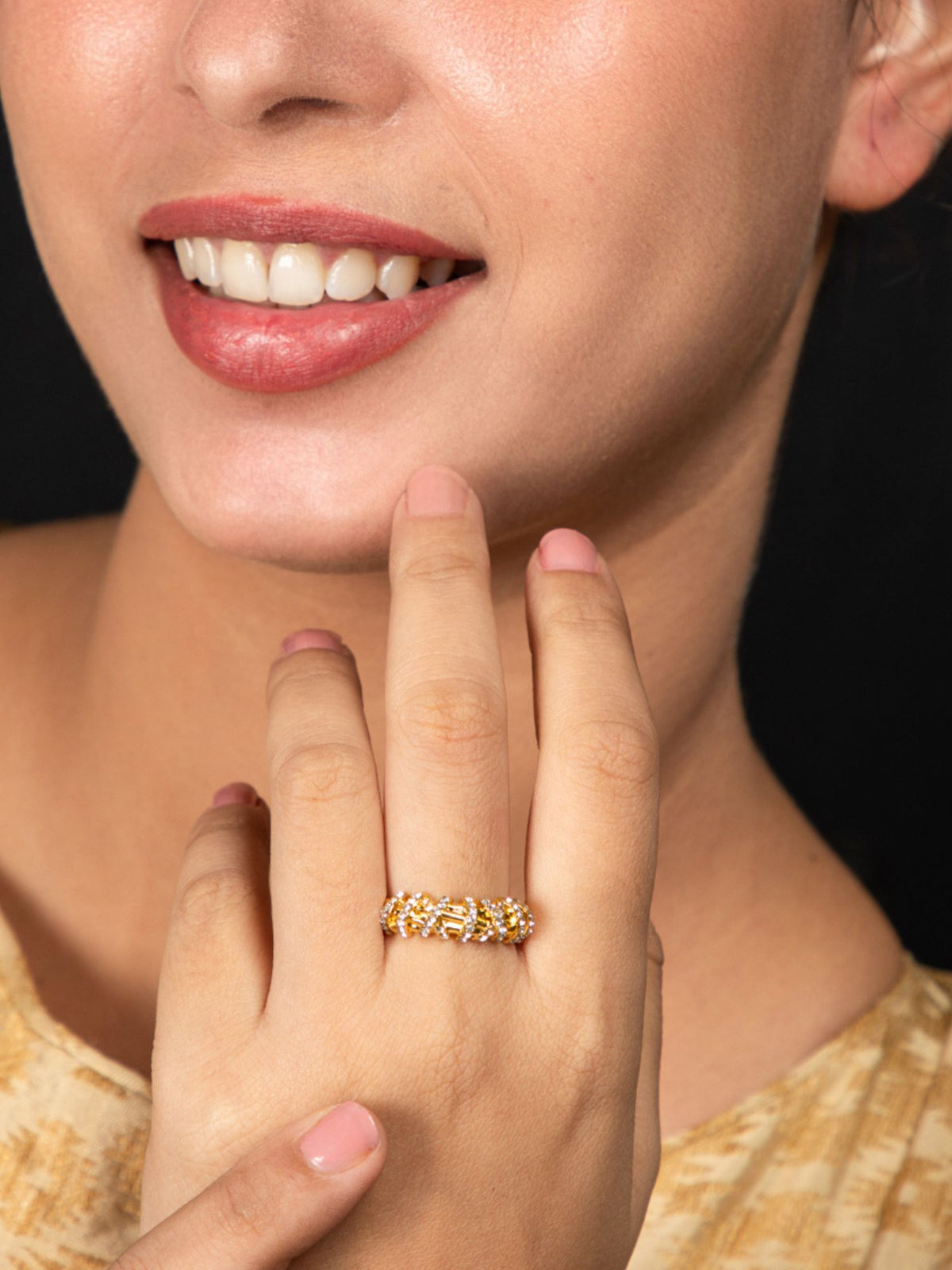 24K Gold Plated White American Diamond Ring