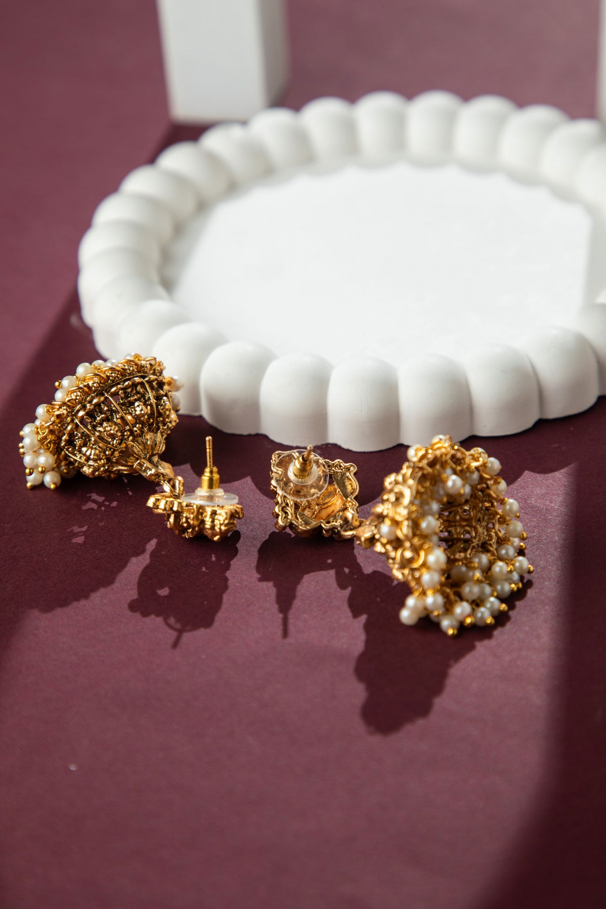 24K Gold Plated Lakshmi Temple Peacock Antique Choker Necklace with Jhumkas