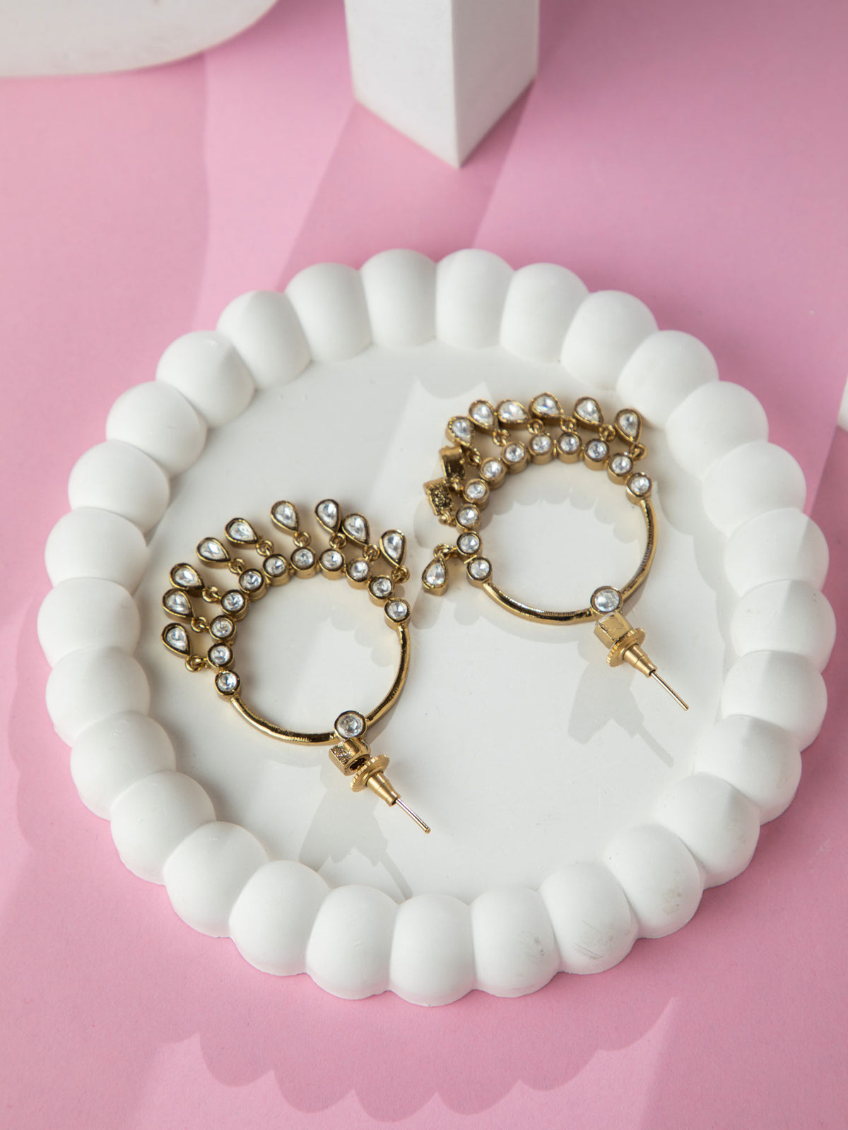 Gold Plated Round Kundan Dangler Earrings