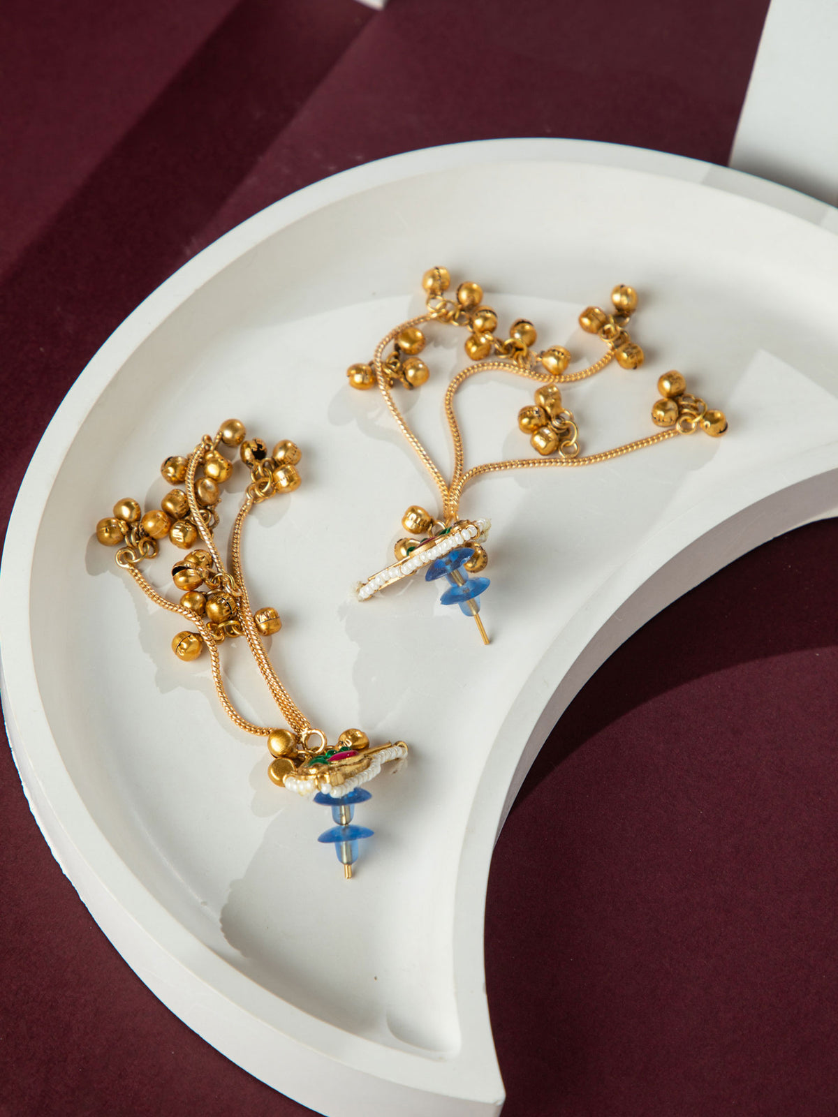 Gold Plated Long Peacock Earrings with Ghunghroos