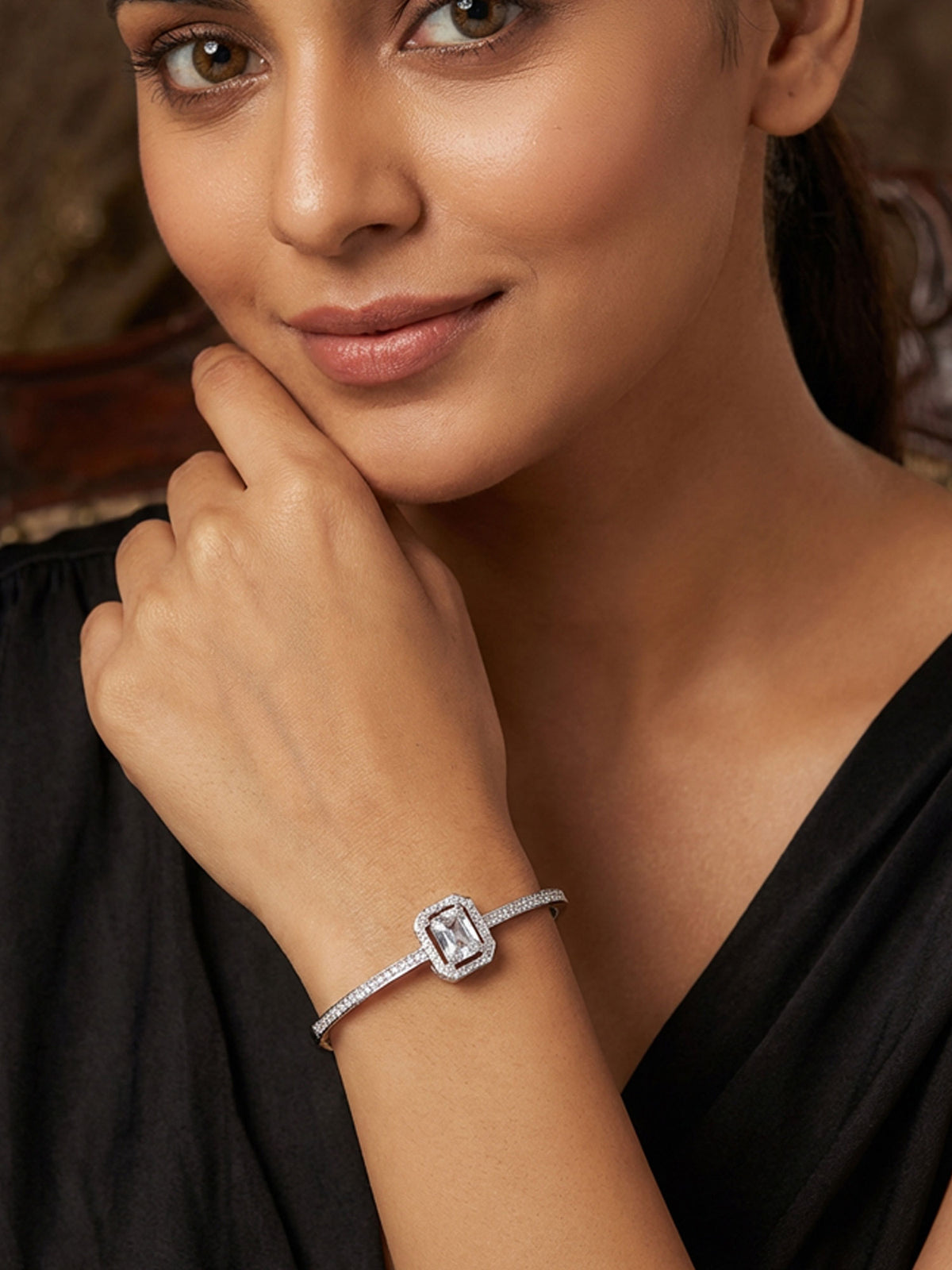 Rhodium Plated White American Diamond Stones Bracelet