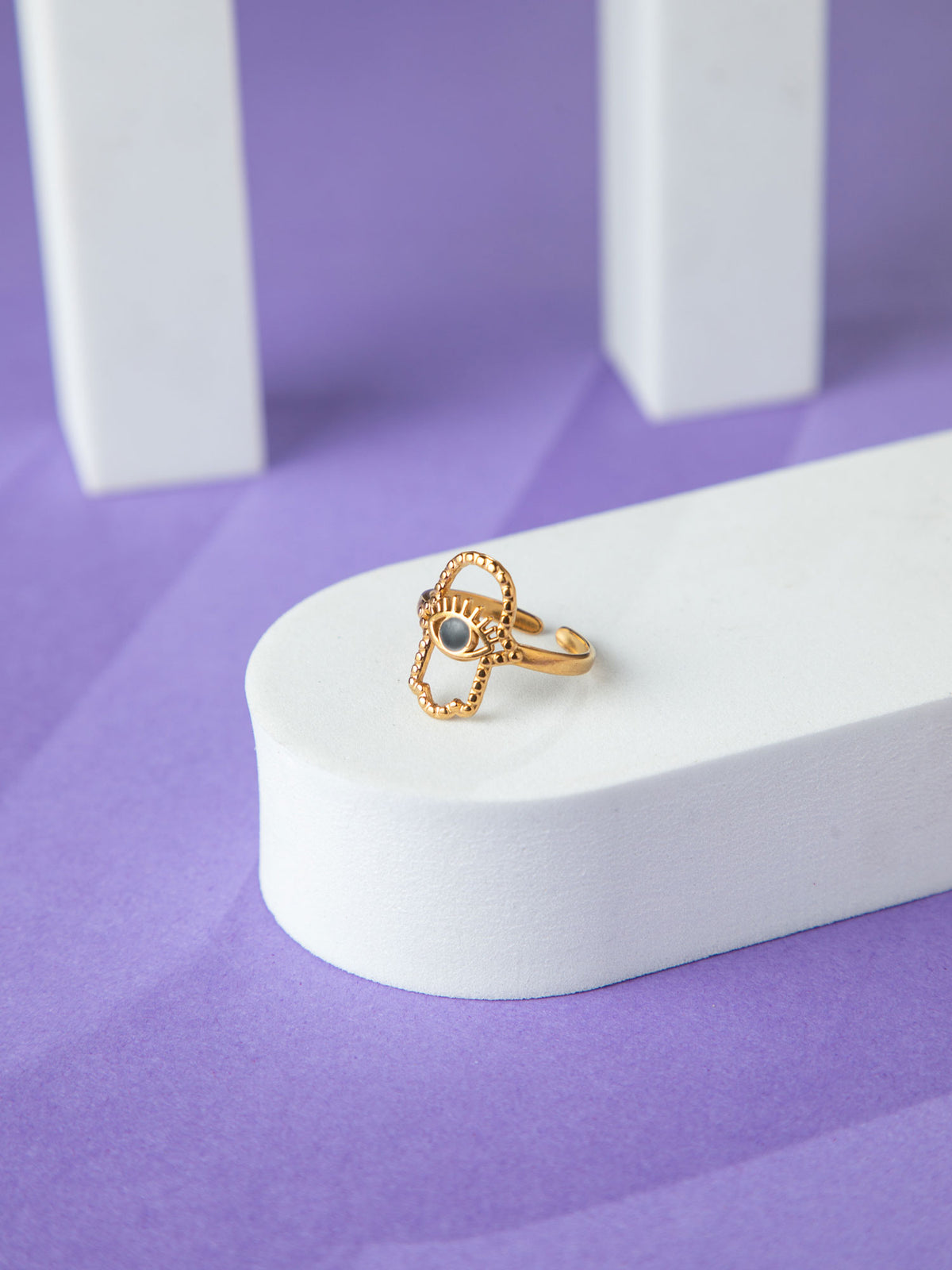 Gold Plated Evil Eye Black Stone Ring