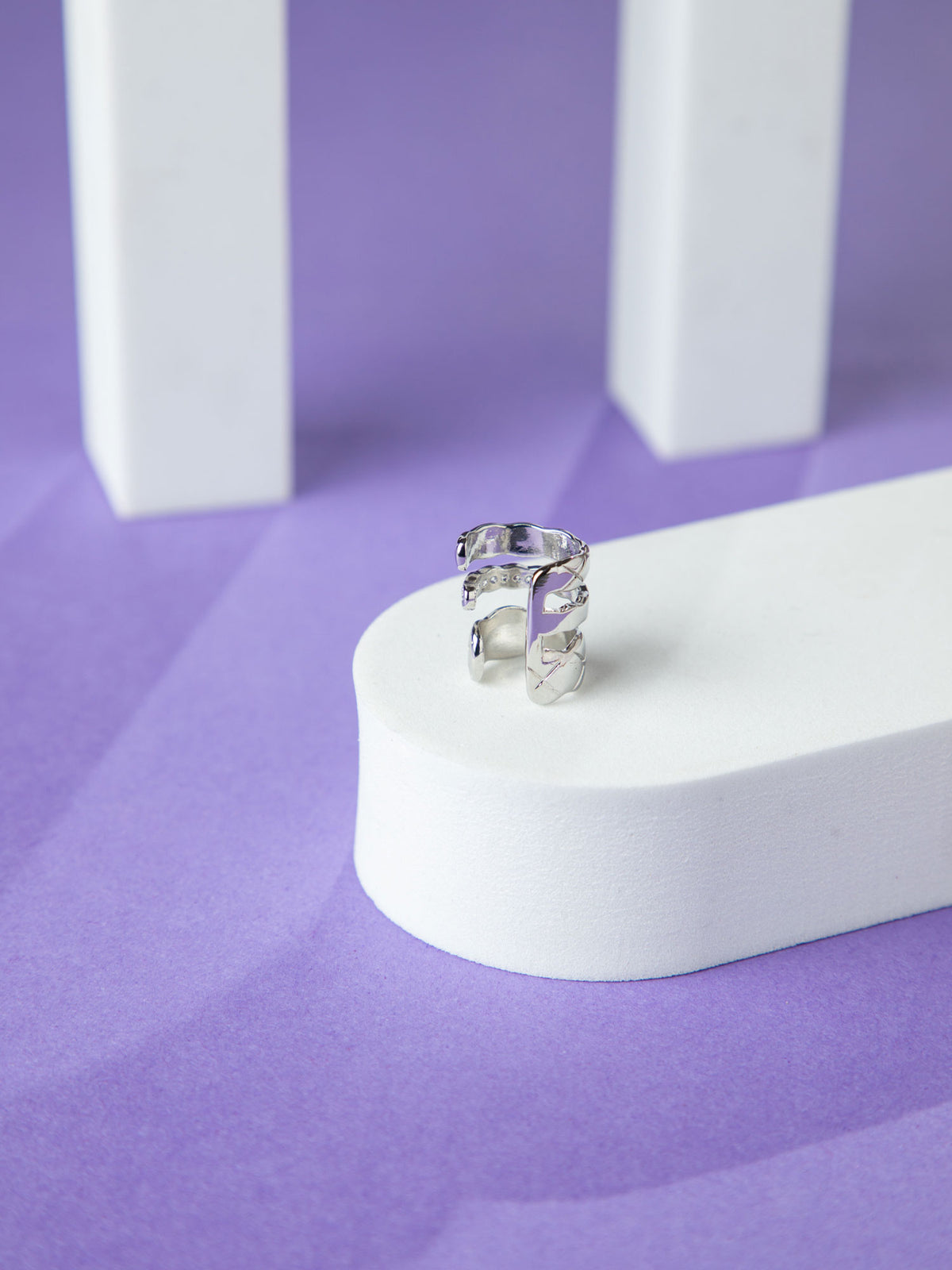 Rhodium Plated White CZ Stone Ear Cuff