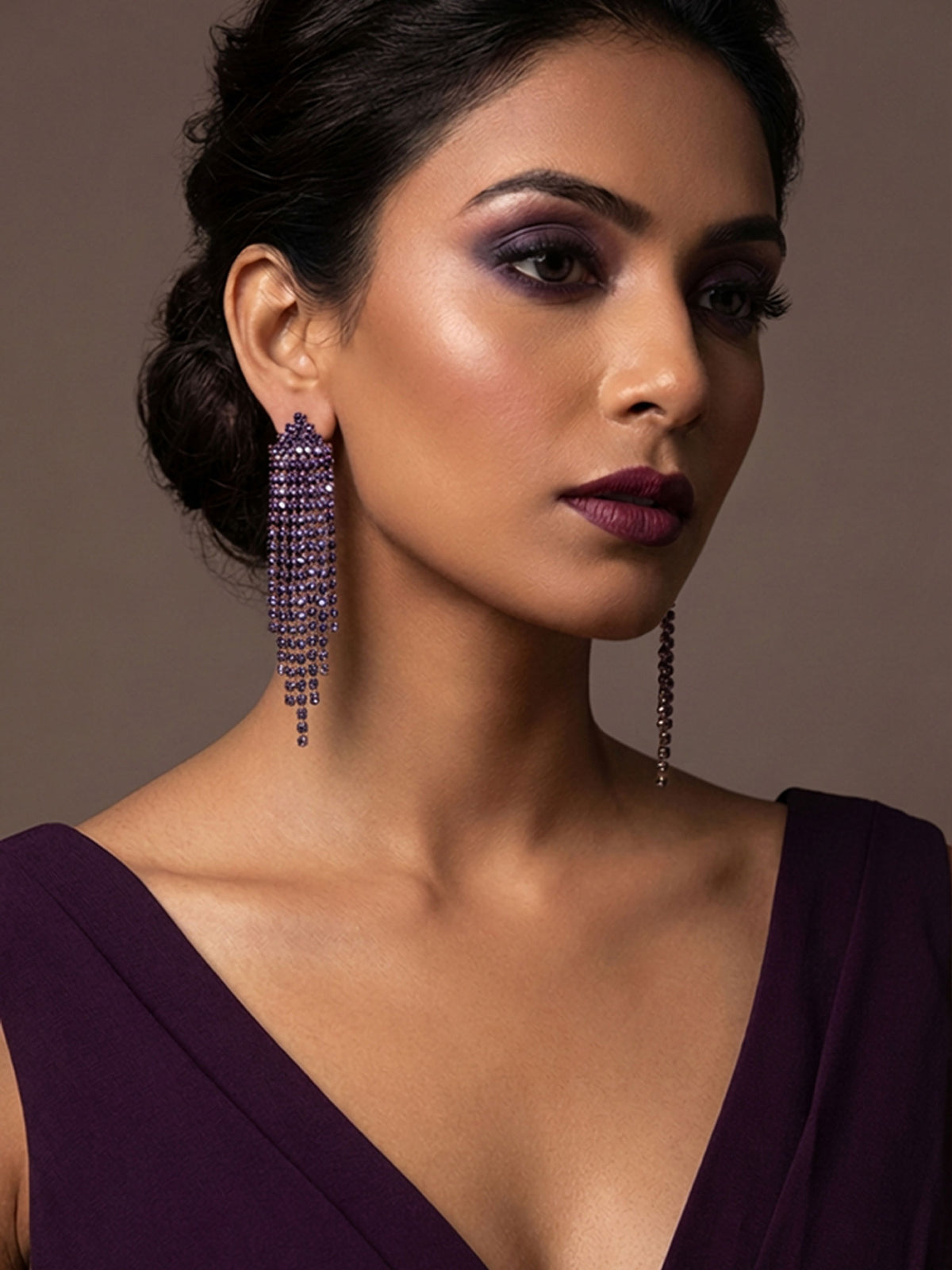 Gold Plated Waterfall Earrings with Royal Blue Stones