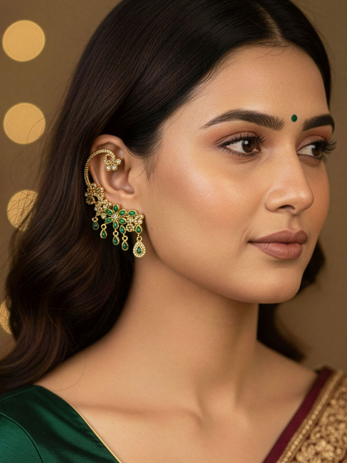 Multi-Color Gold Plated Floral Ear Cuff Earrings