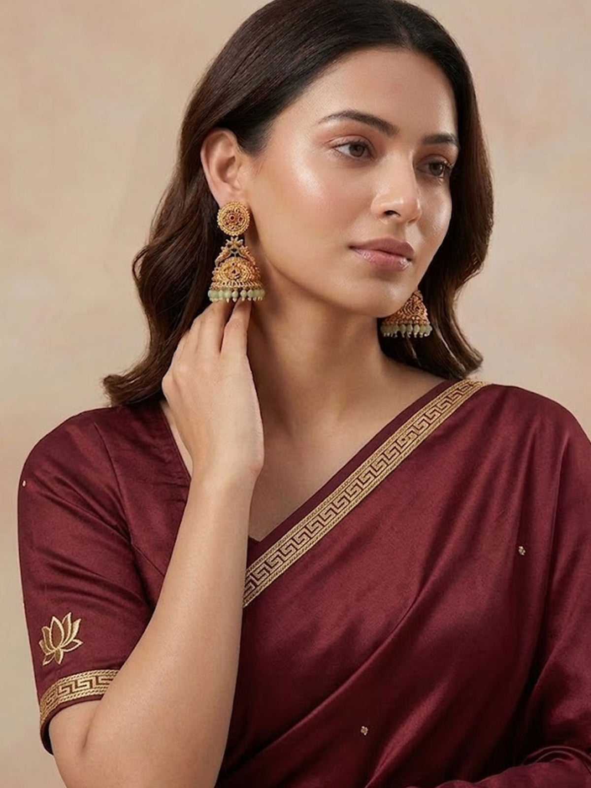 24k Gold Plated Ruby Emerald Studded Peacock Jhumka Earrings