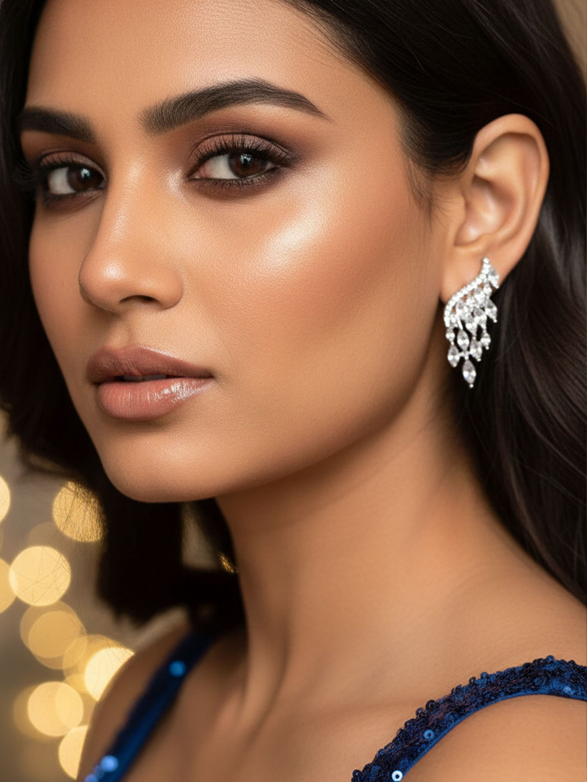 Rhodium Plated White AD Grapevine Earrings