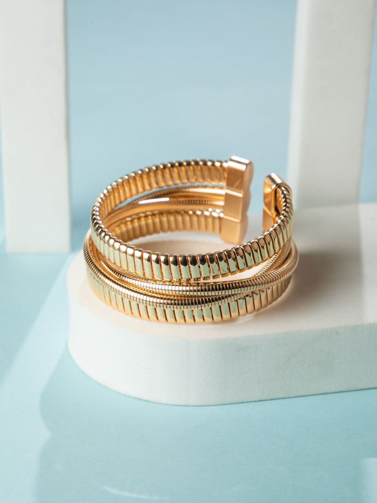Elegant Gold Plated Triple Layered Open Bracelet