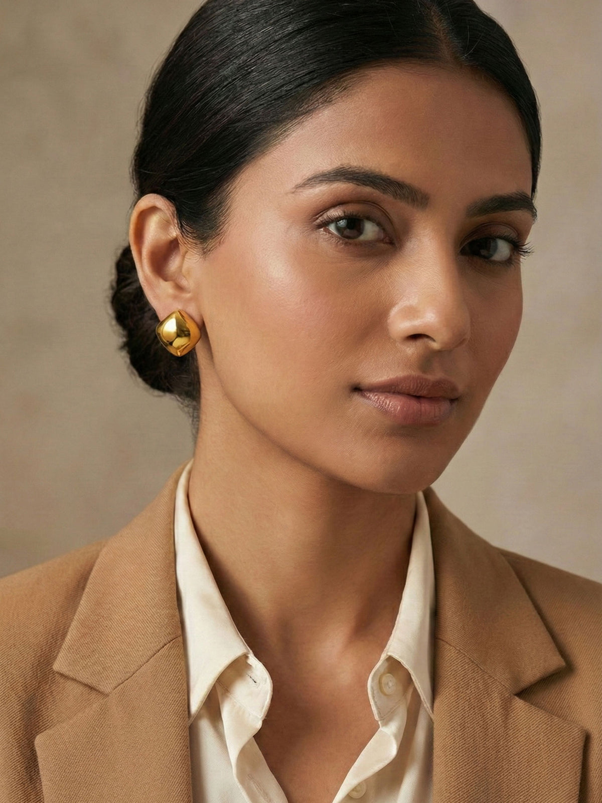 Elegant Golden Square Stud Earrings