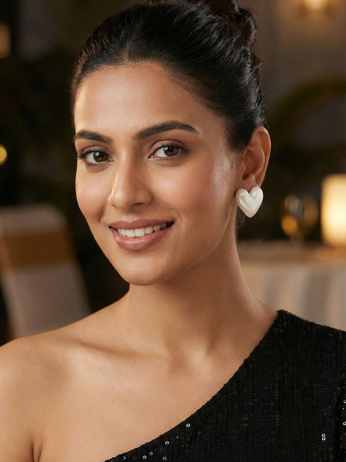 Elegant White Heart Shaped Earrings