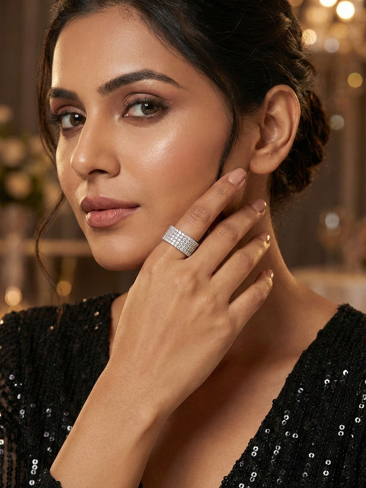 Elegant Rhodium Plated White AD Stone Ring