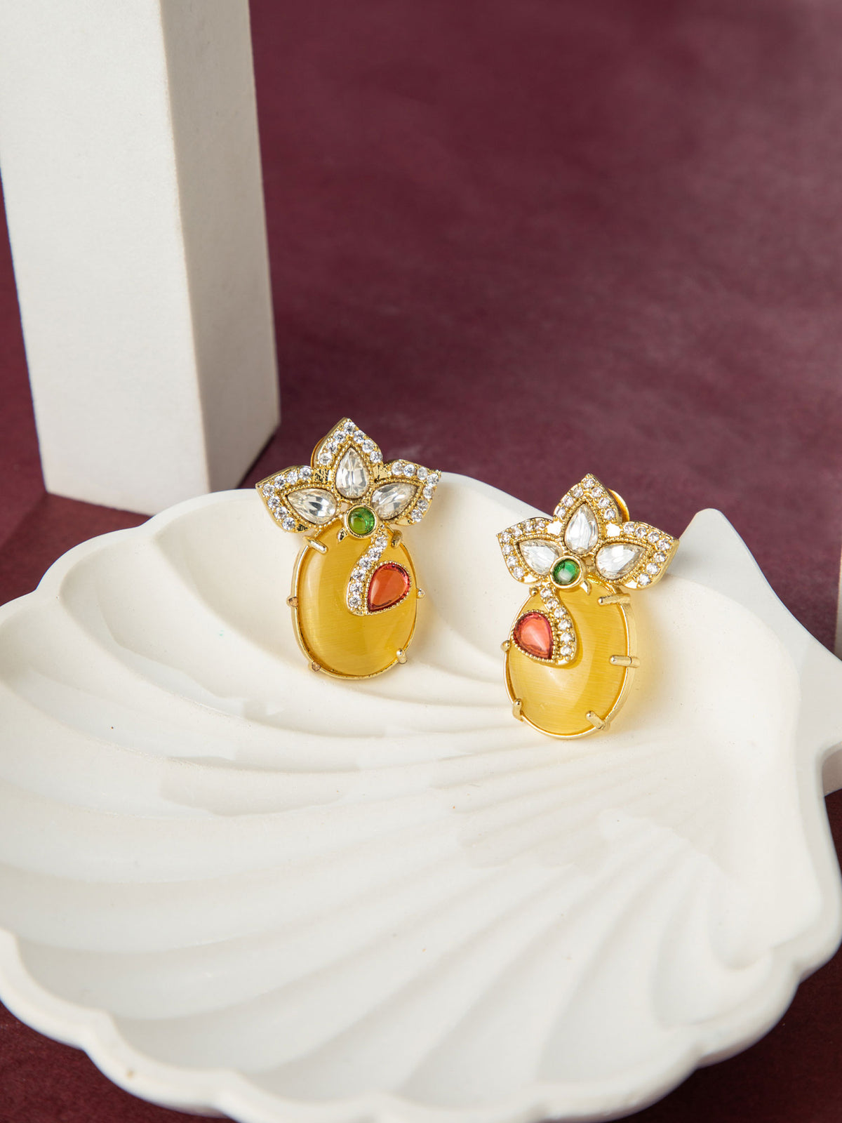 Gold Plated Yellow Peacock Earrings
