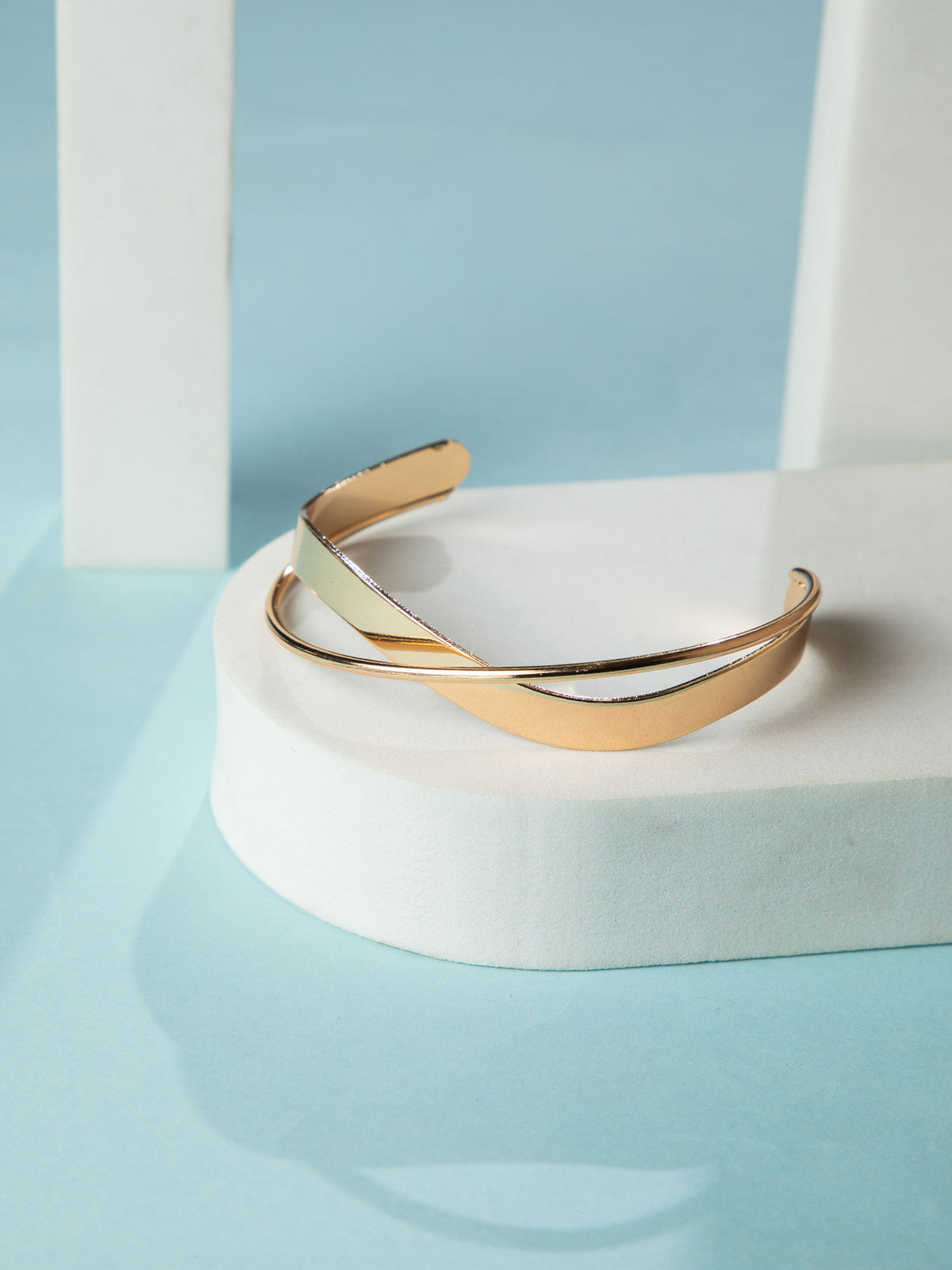 Gold Plated Wave Design Open Kada Bracelet