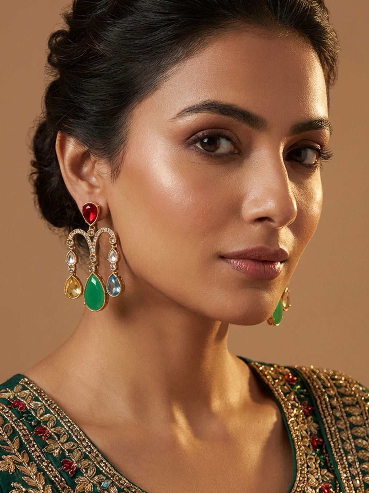 22K Gold Plated Multicolor Earrings with White CZ Stones