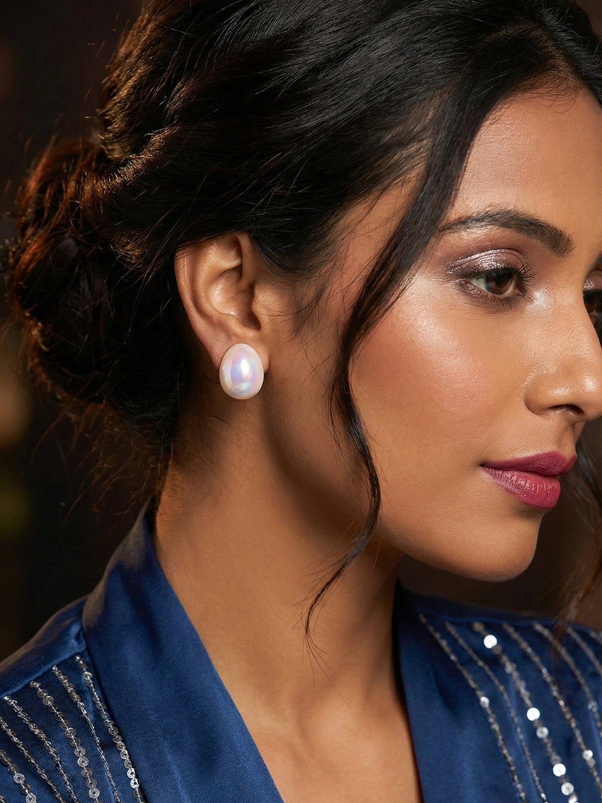 White Oval Shaped Statement Stud Earrings