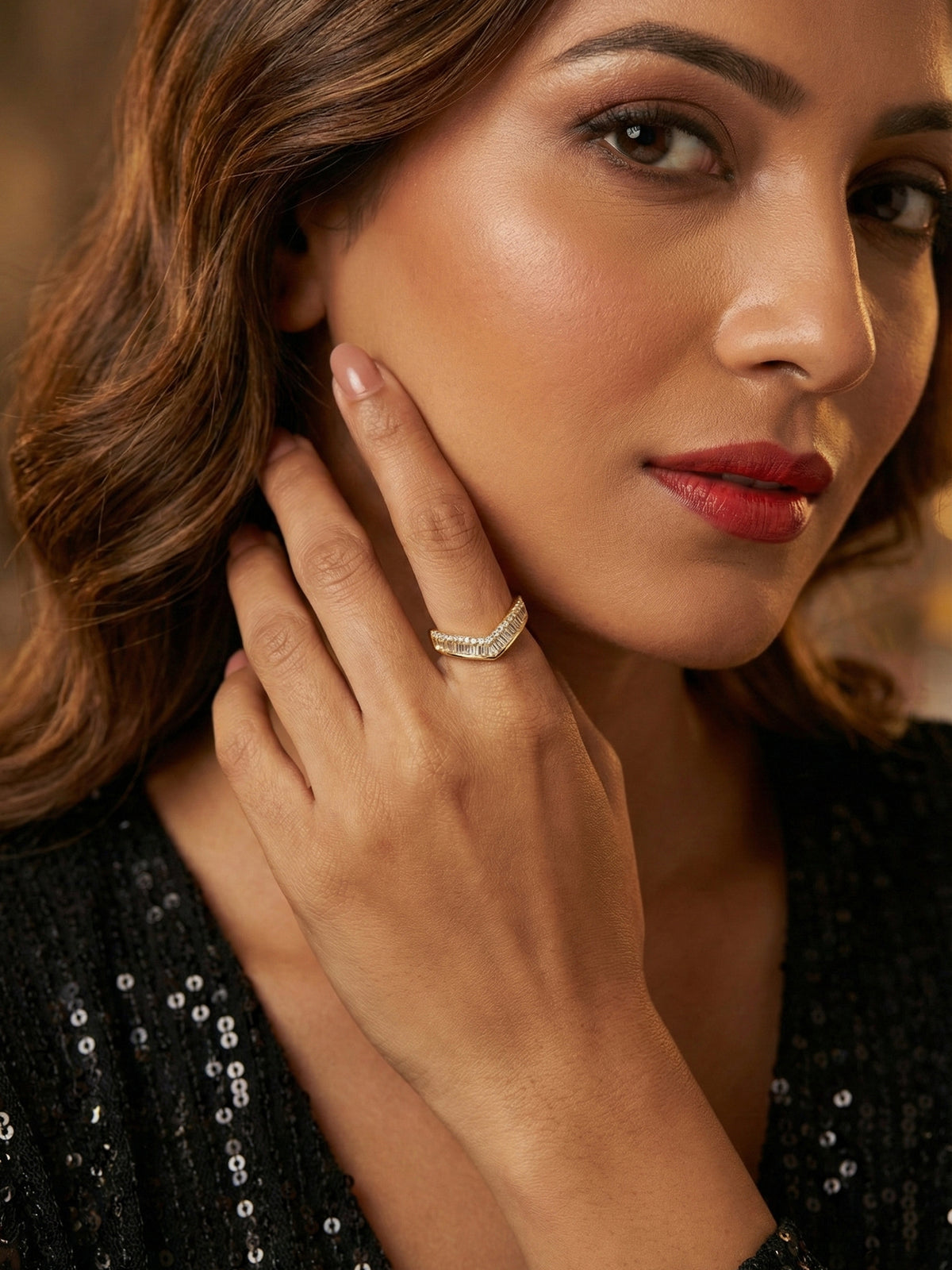 Gold Plated Geometric White Stone Ring