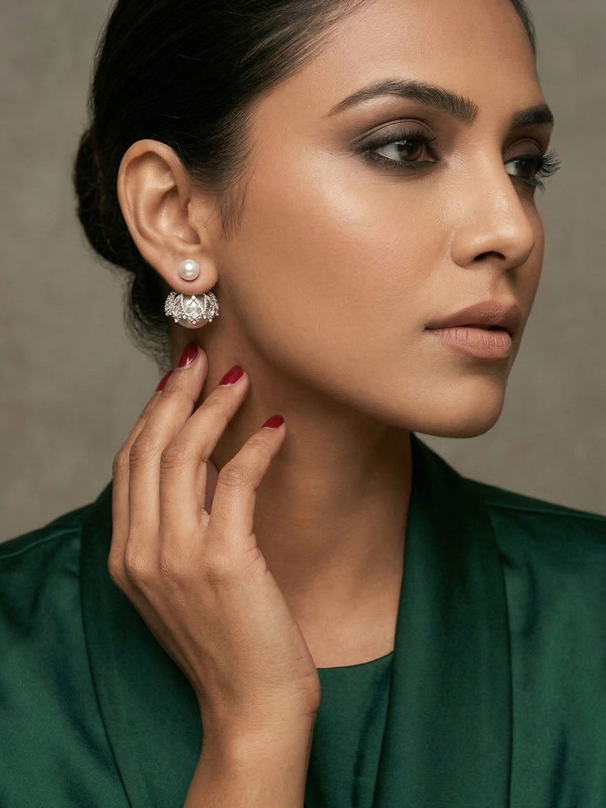 American Diamond and Pearl Stylish Stud Earrings