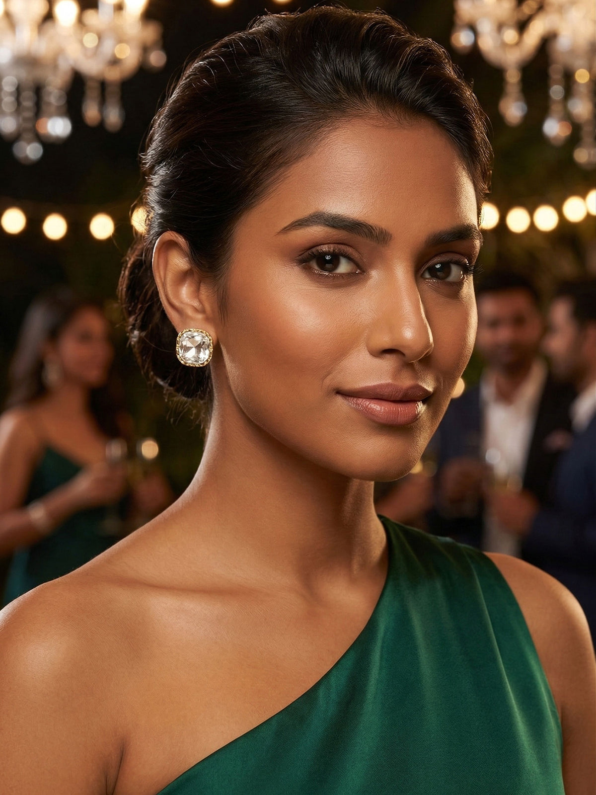 Classic Gold Plated White CZ Stone Stud Earrings