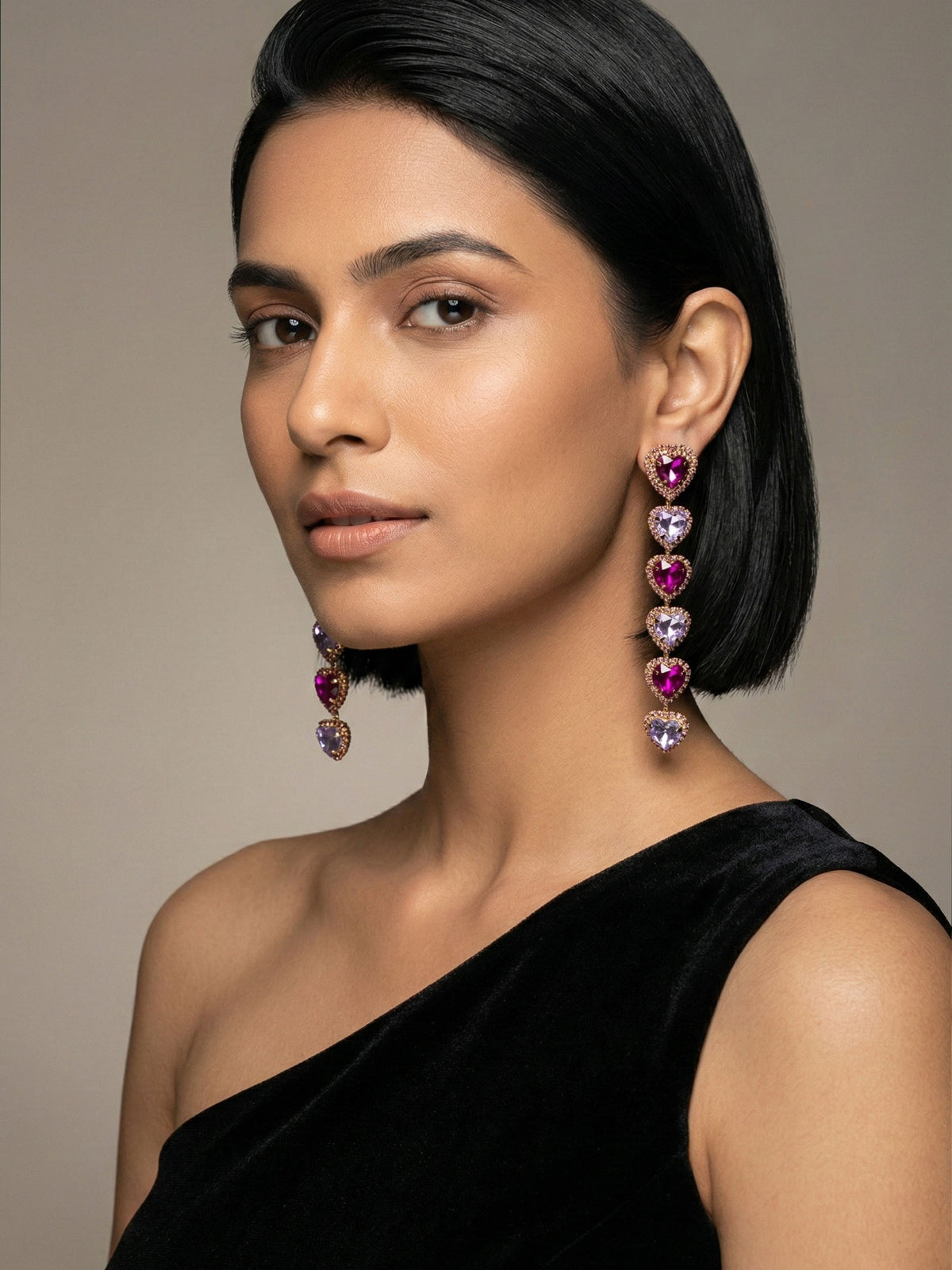 Purple Lavender Hearts Shape Long Earrings