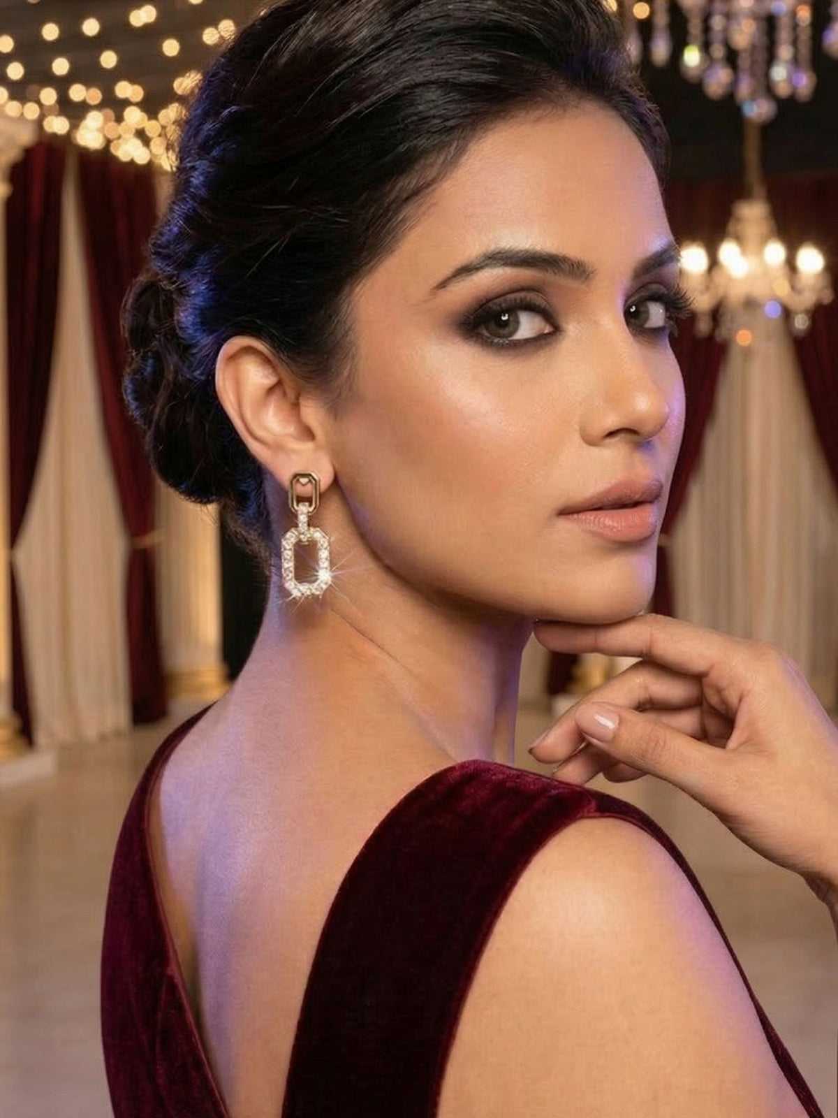 Gold Plated CZ Stone Drop Earrings